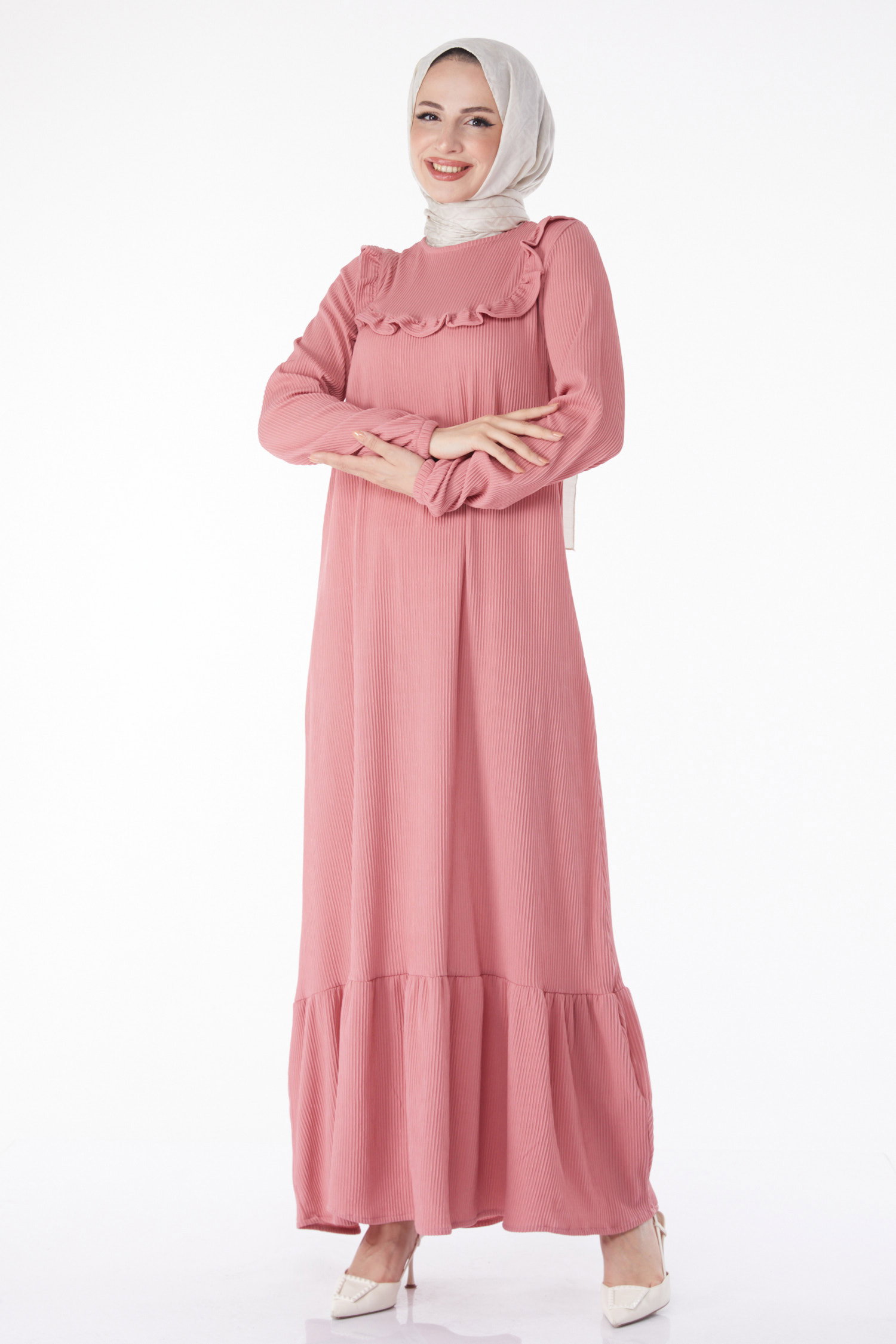 Fırfırlı Elbise Gül - 25056 - 2