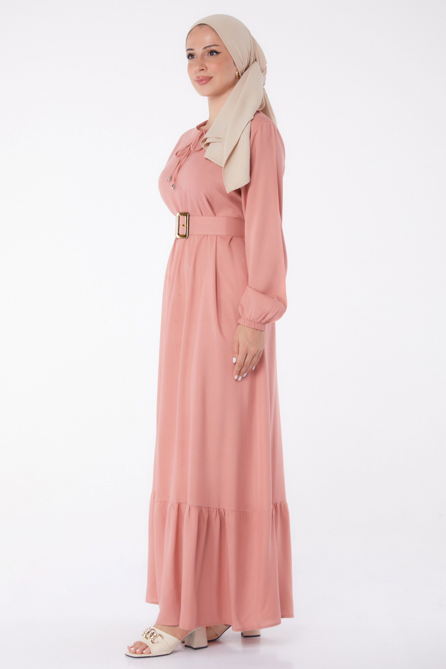Kemerli Elbise Gül - 26041 - 3
