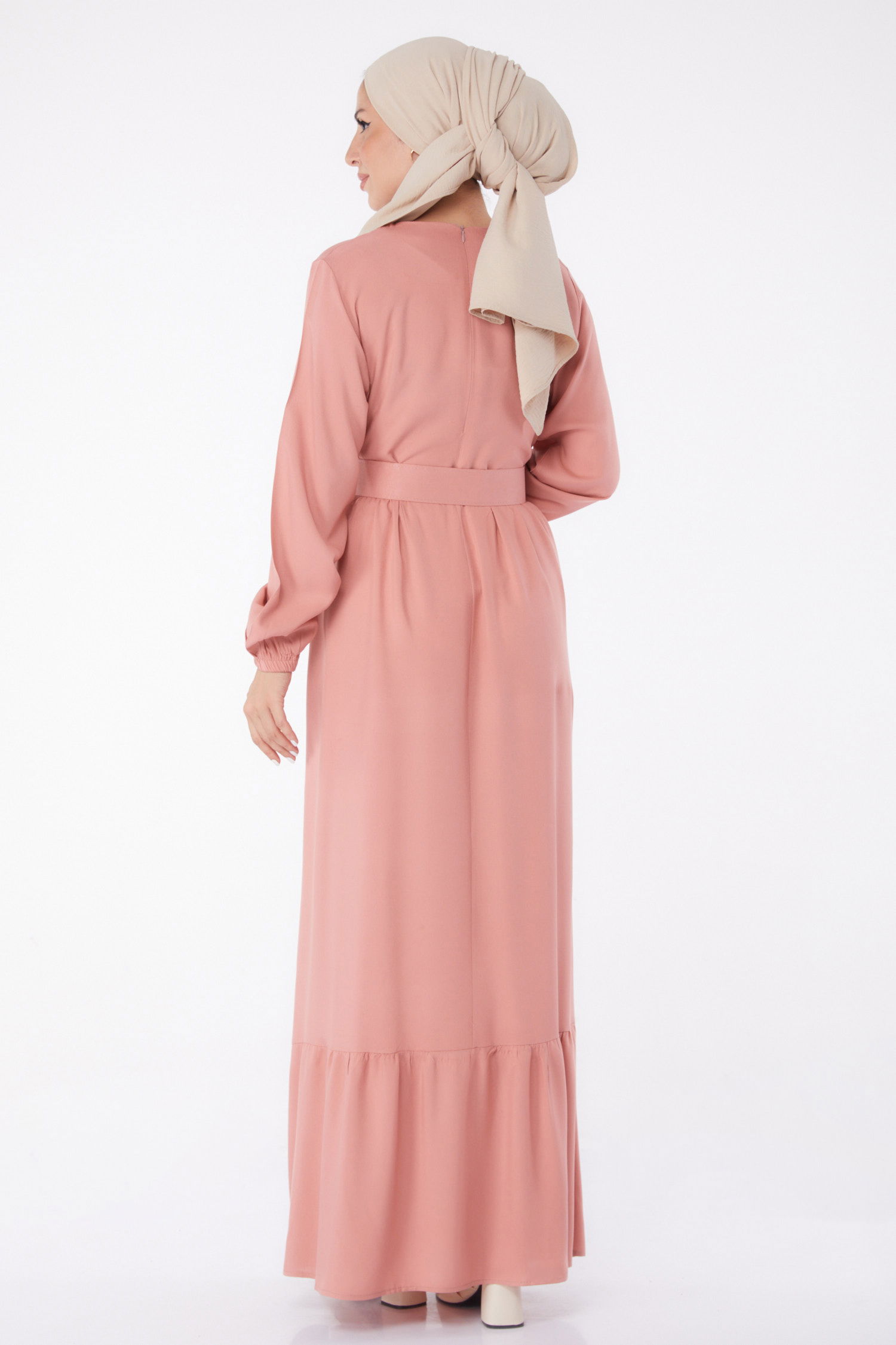 Kemerli Elbise Gül - 26041 - 4