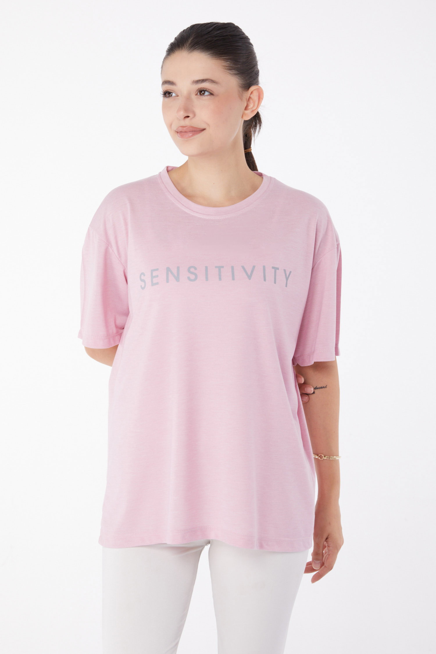 Kısa Kollu Baskılı T-shirt Gül - 25984 - 1