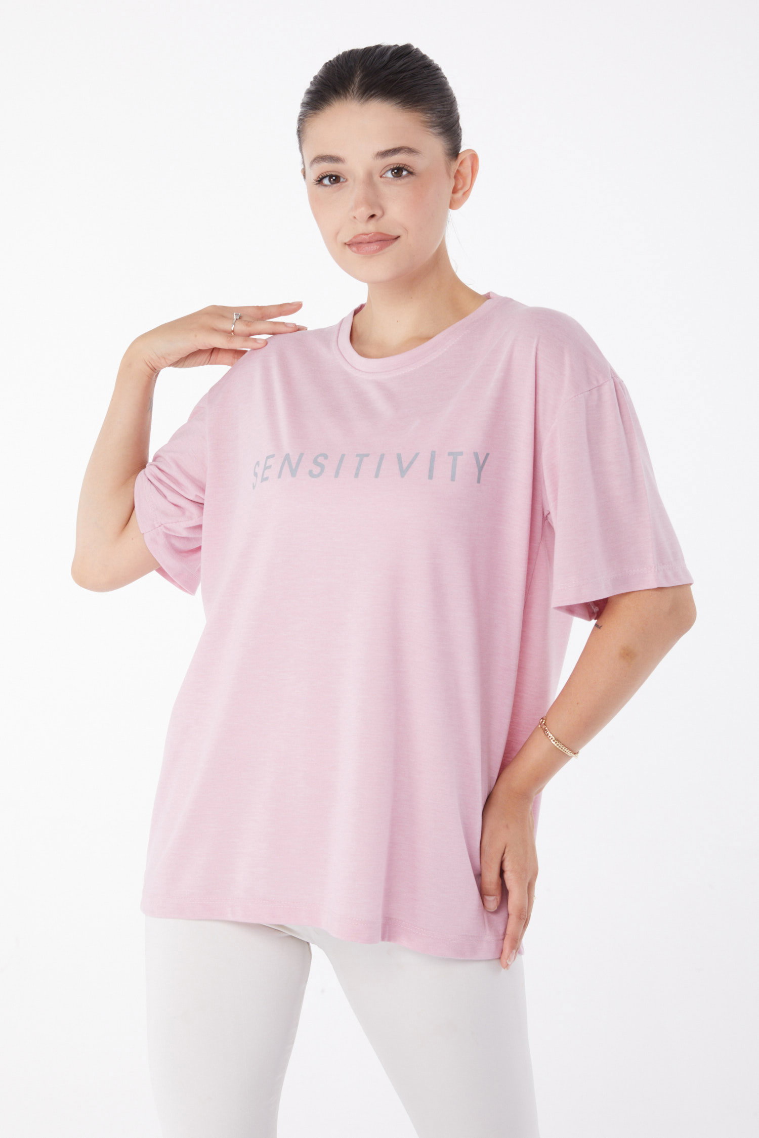 Kısa Kollu Baskılı T-shirt Gül - 25984 - 3
