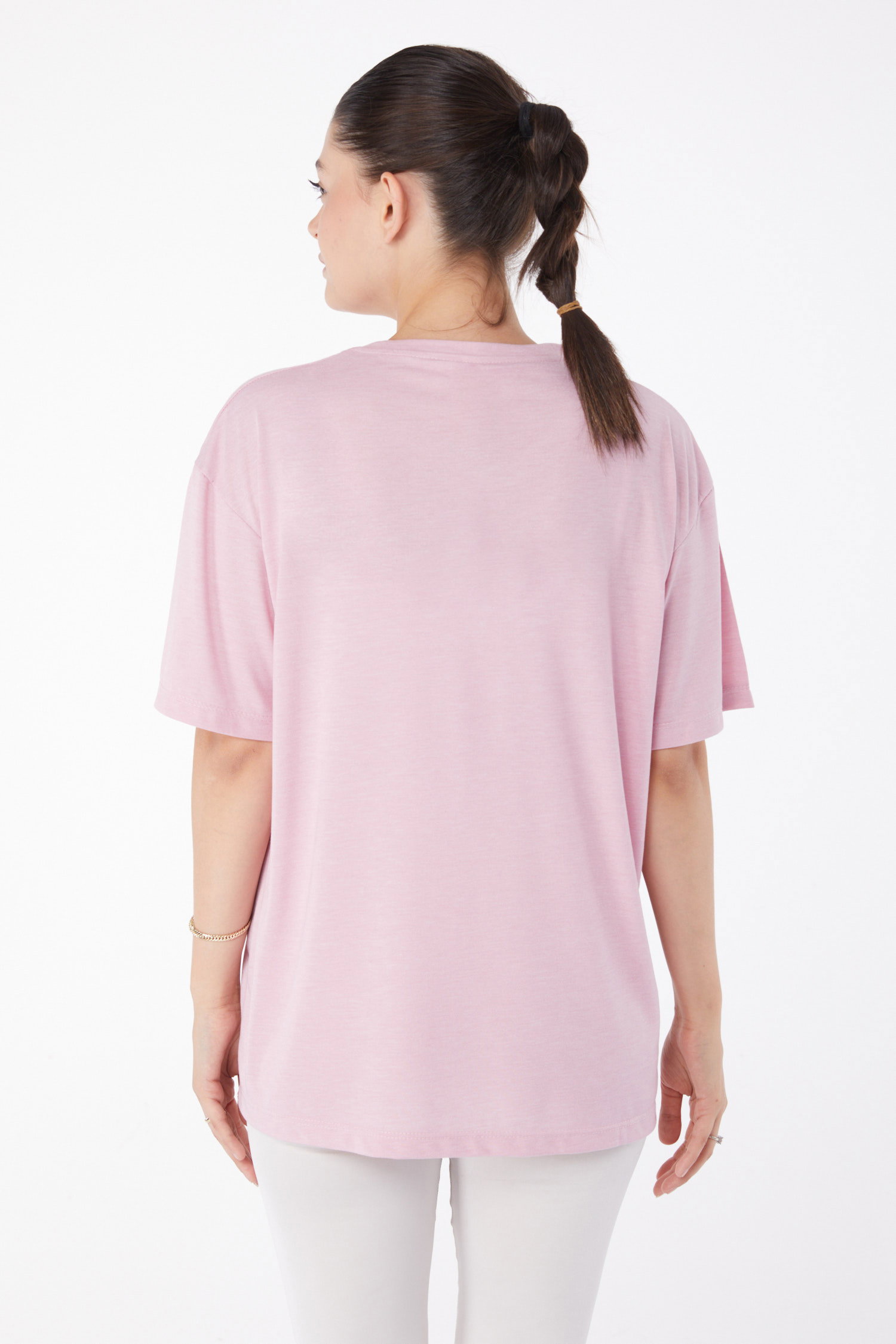 Kısa Kollu Baskılı T-shirt Gül - 25984 - 5