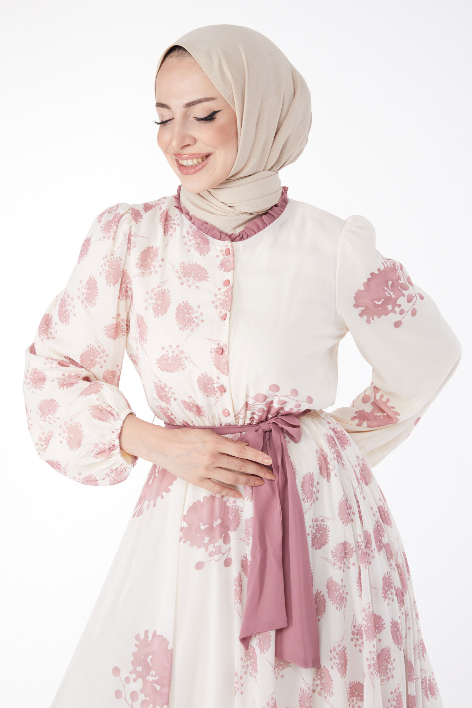 Kuşaklı Abiye Elbise Gül - 25204 - 2