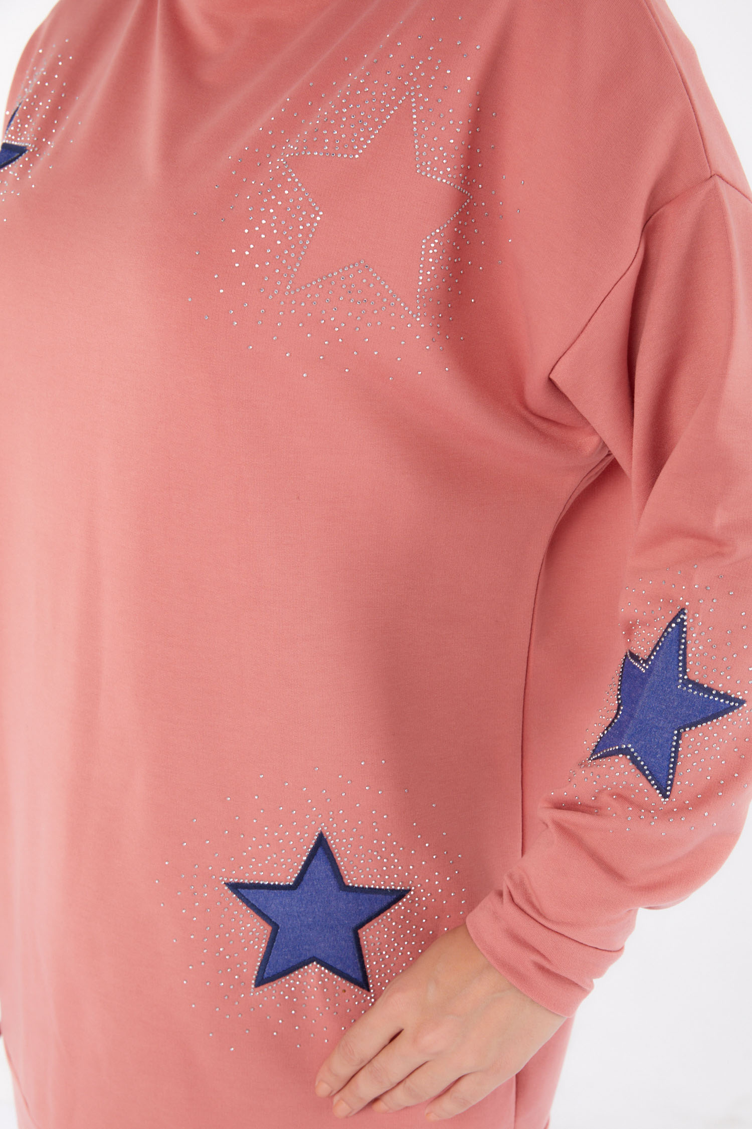 Düz Bisiklet Yaka Kadın Gül Nakışlı Sweatshirt - 13297 - 5