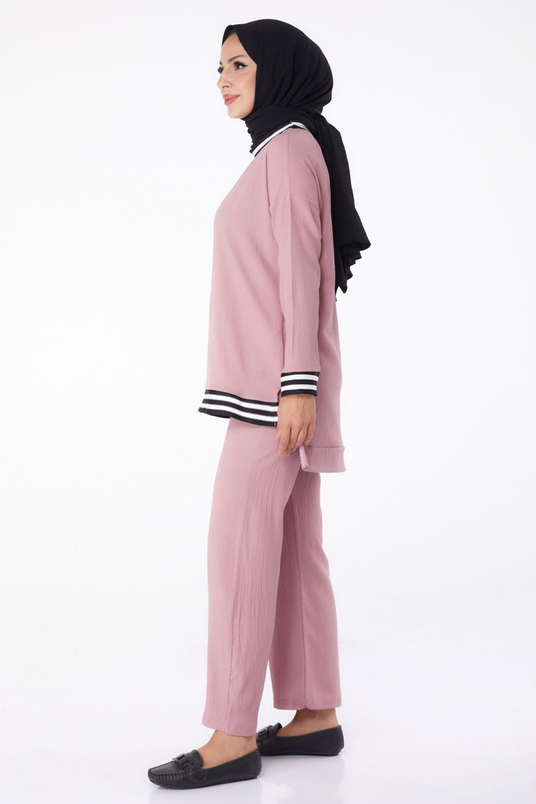 Düz Bisiklet Yaka Kadın Gül Tunik Pantolon - 11321 - TOFİSA
