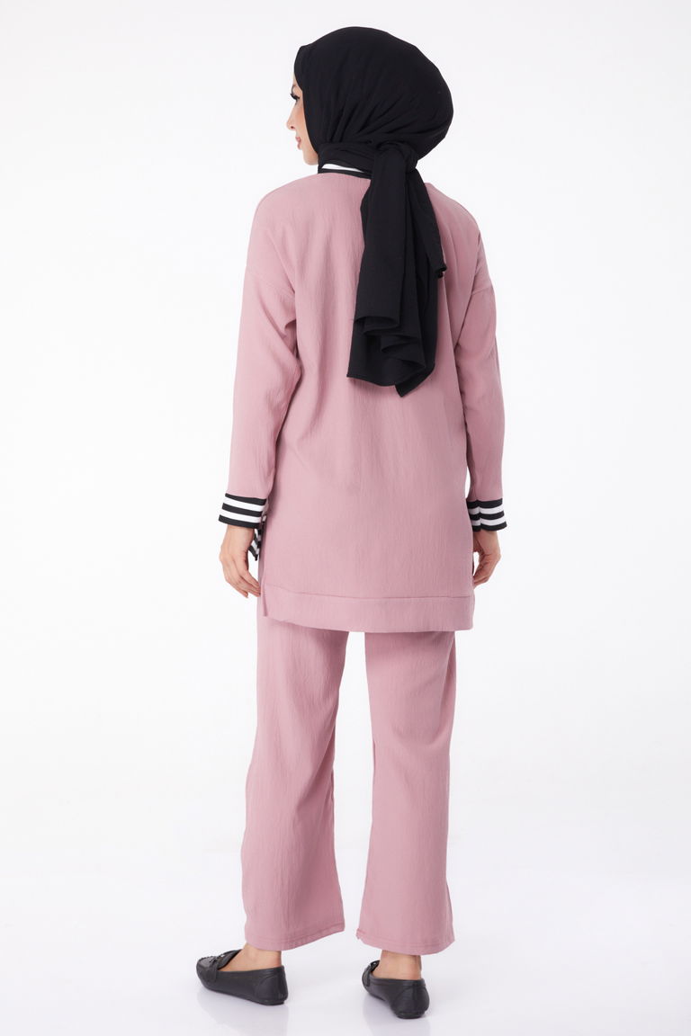 Düz Bisiklet Yaka Kadın Gül Tunik Pantolon - 11321 - TOFİSA