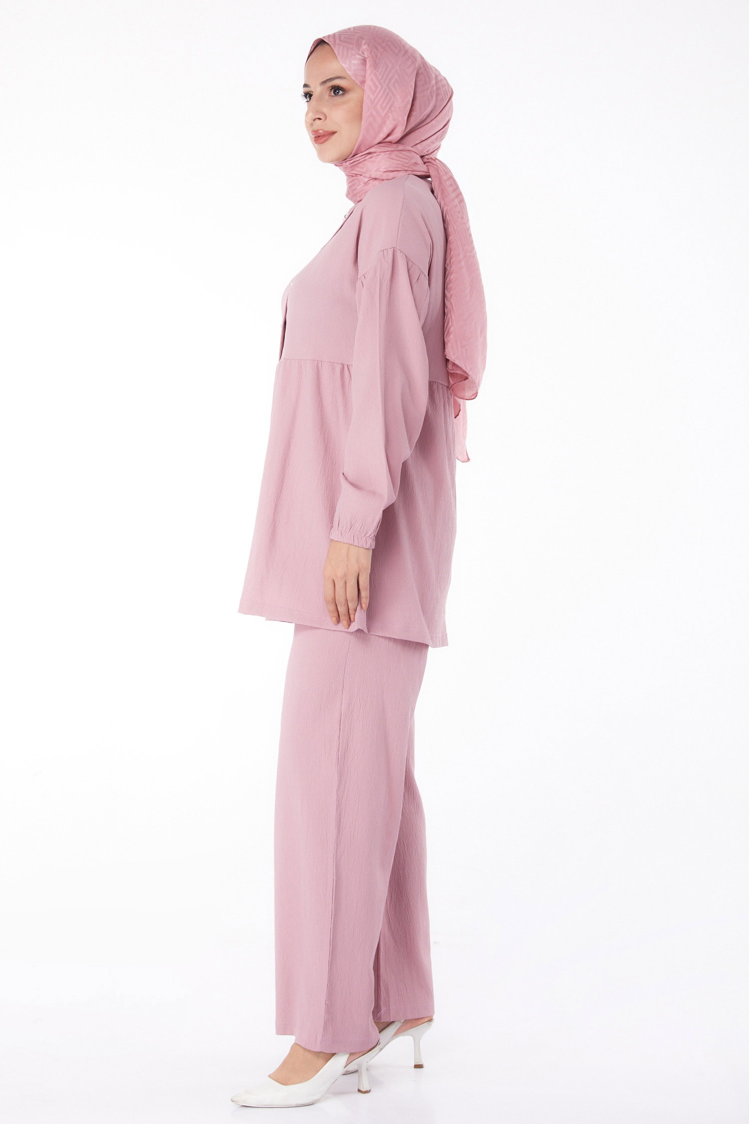 Düz Bisiklet Yaka Kadın Gül Tunik+Pantolon - 11629 - 4