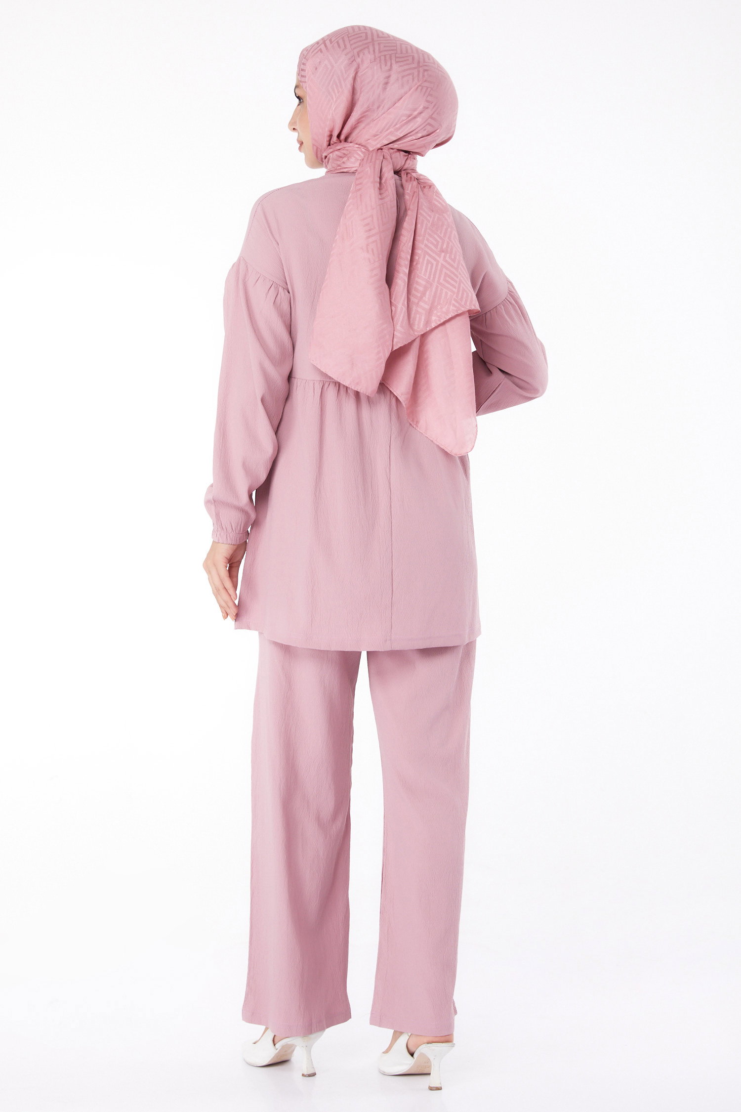 Düz Bisiklet Yaka Kadın Gül Tunik+Pantolon - 11629 - 5
