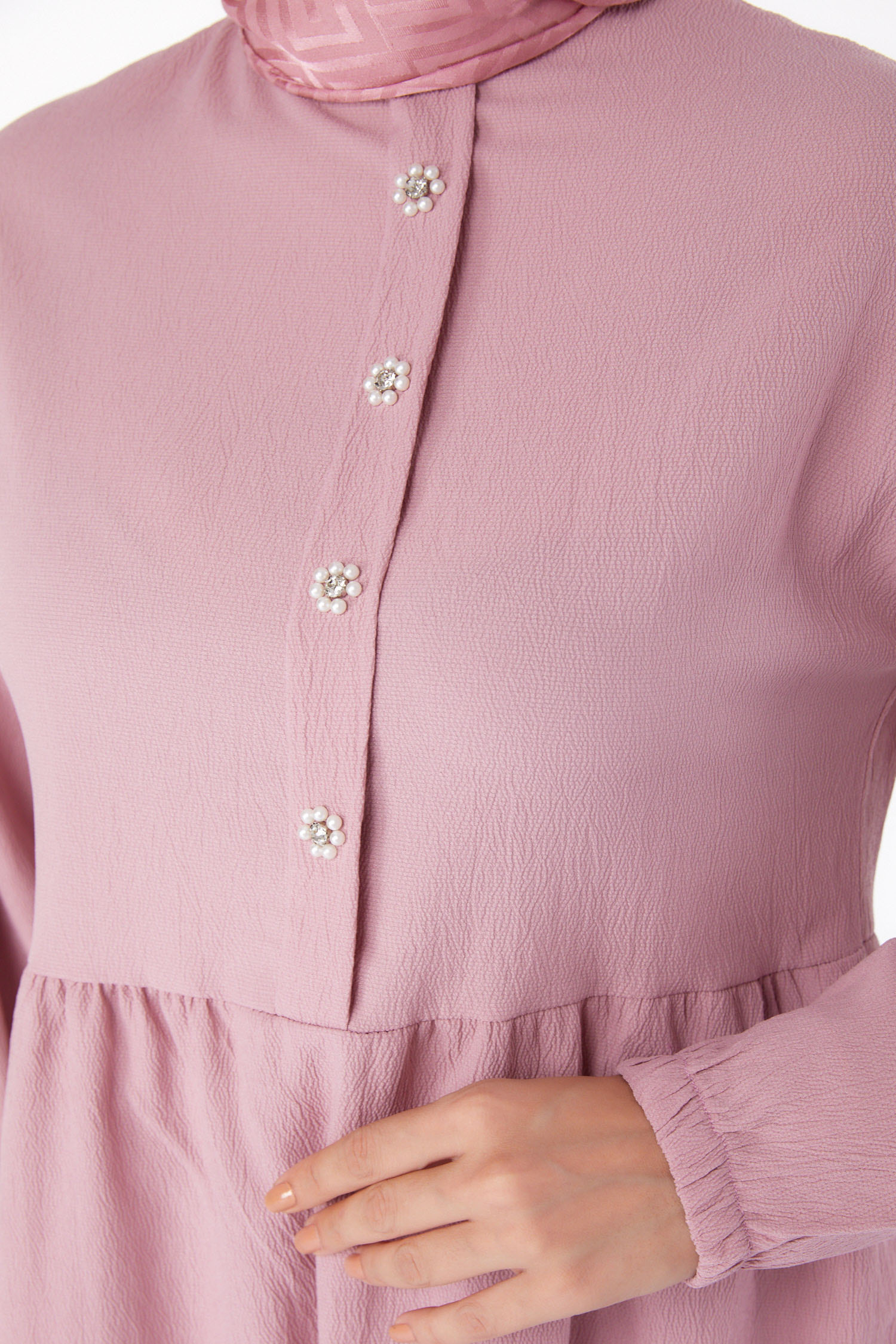 Düz Bisiklet Yaka Kadın Gül Tunik+Pantolon - 11629 - 6