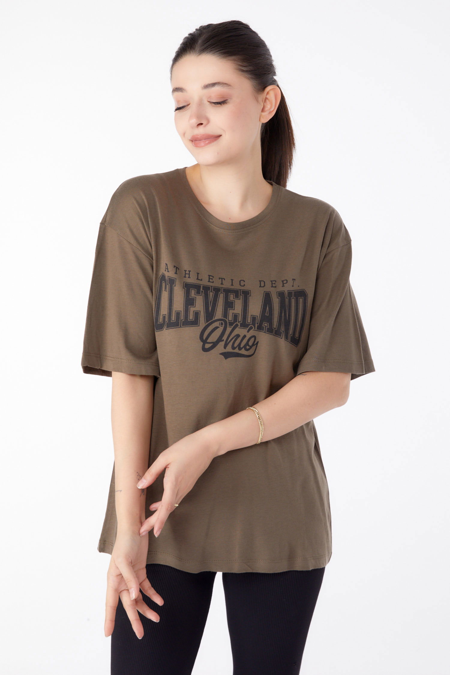 Baskılı Kısa Kollu T-Shirt Haki - 25396 - 1