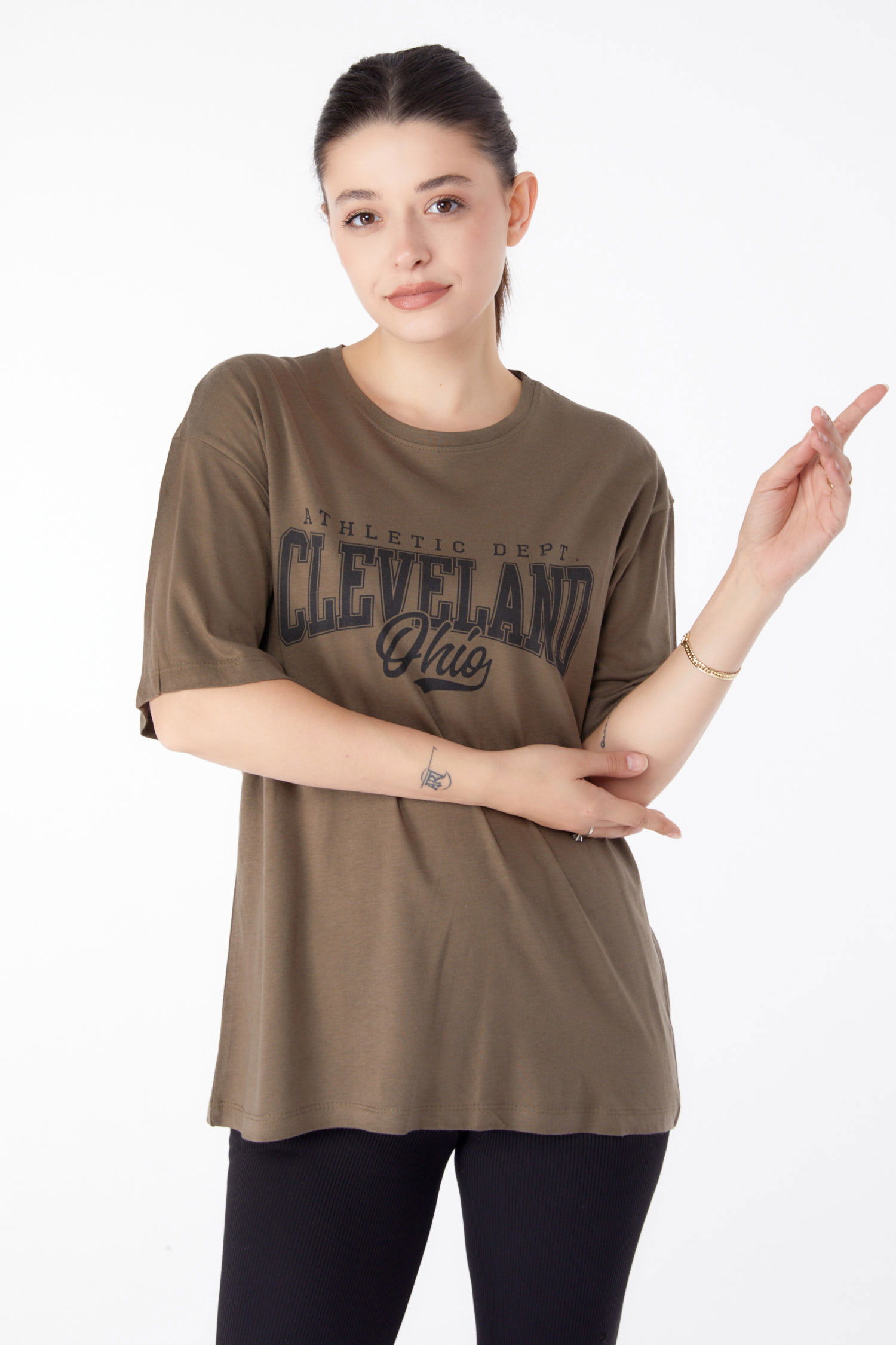 Baskılı Kısa Kollu T-Shirt Haki - 25396 - 2