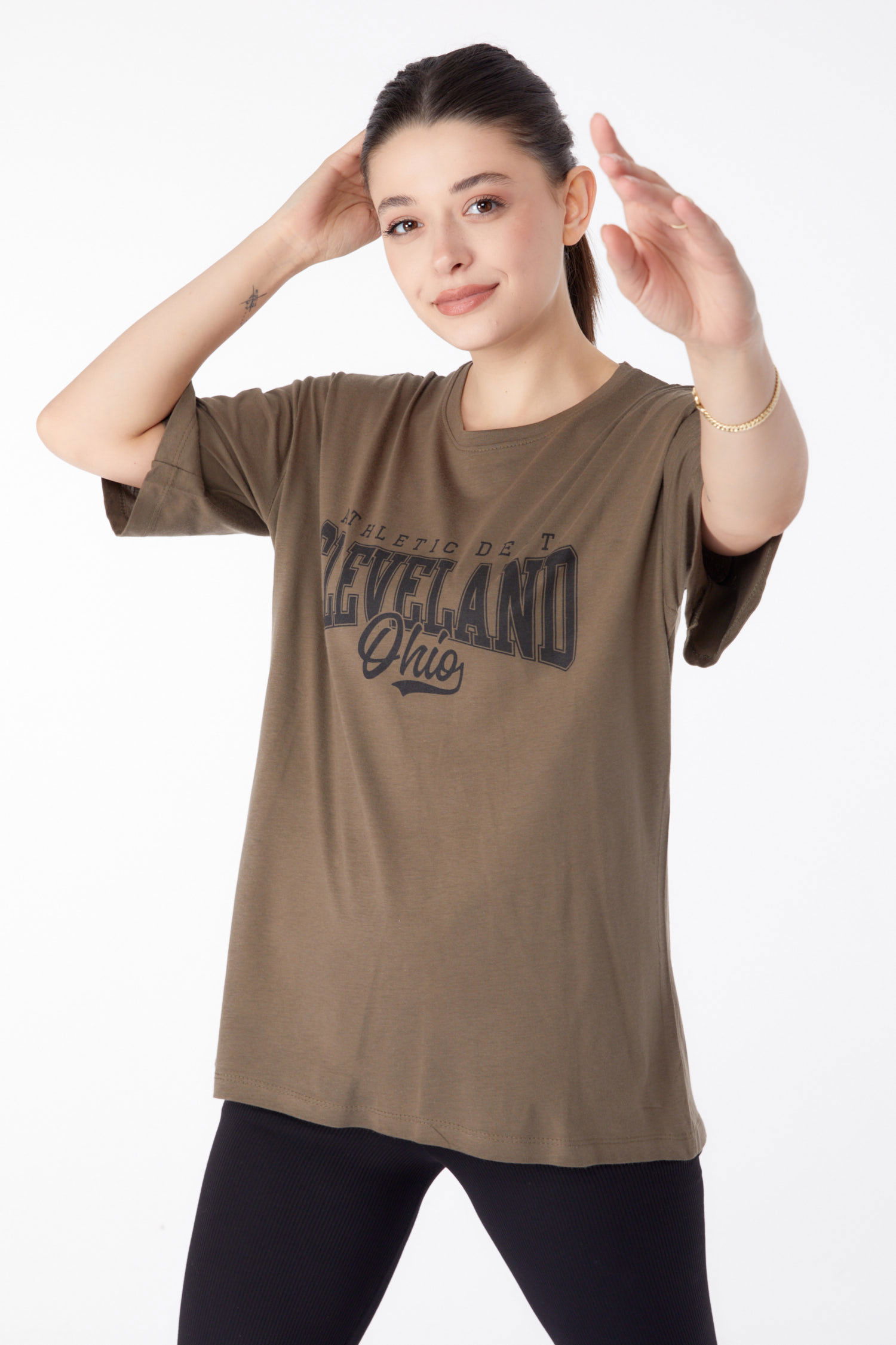 Baskılı Kısa Kollu T-Shirt Haki - 25396 - 3