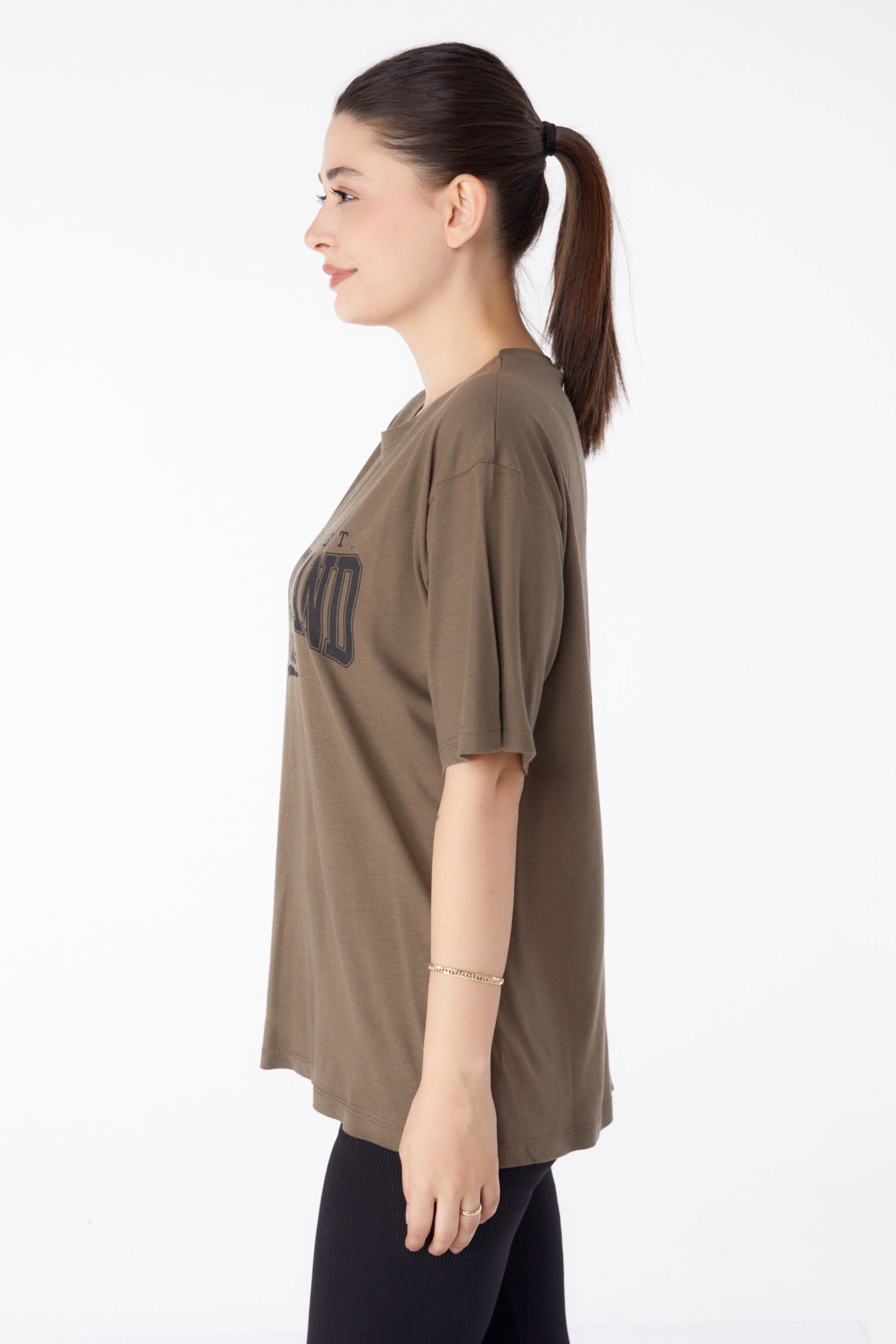 Baskılı Kısa Kollu T-Shirt Haki - 25396 - 4