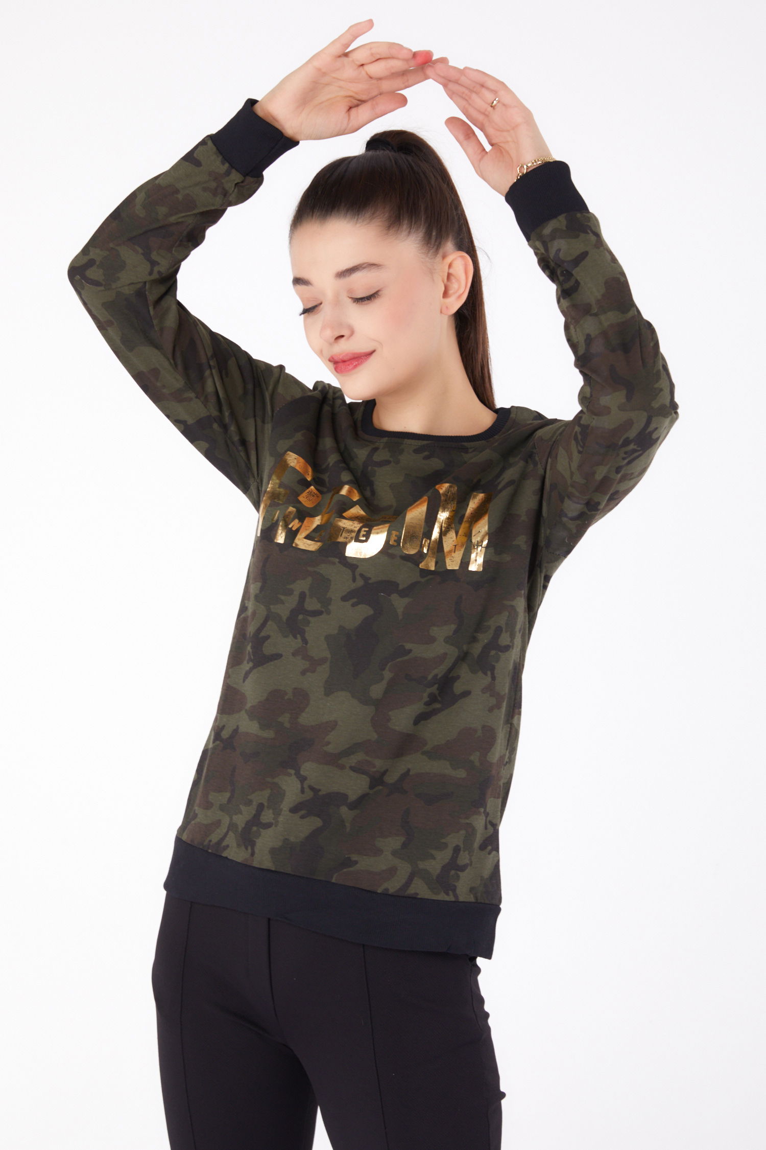 Baskılı Sweatshirt Haki - 26294 - 3
