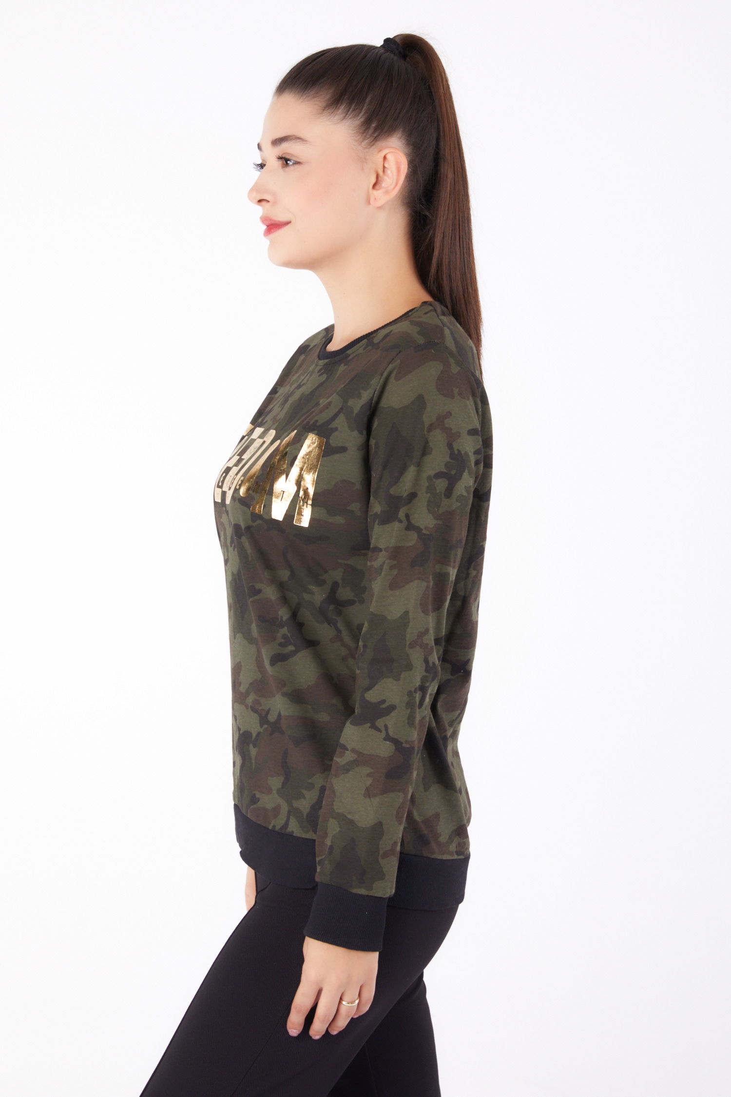Baskılı Sweatshirt Haki - 26294 - 4