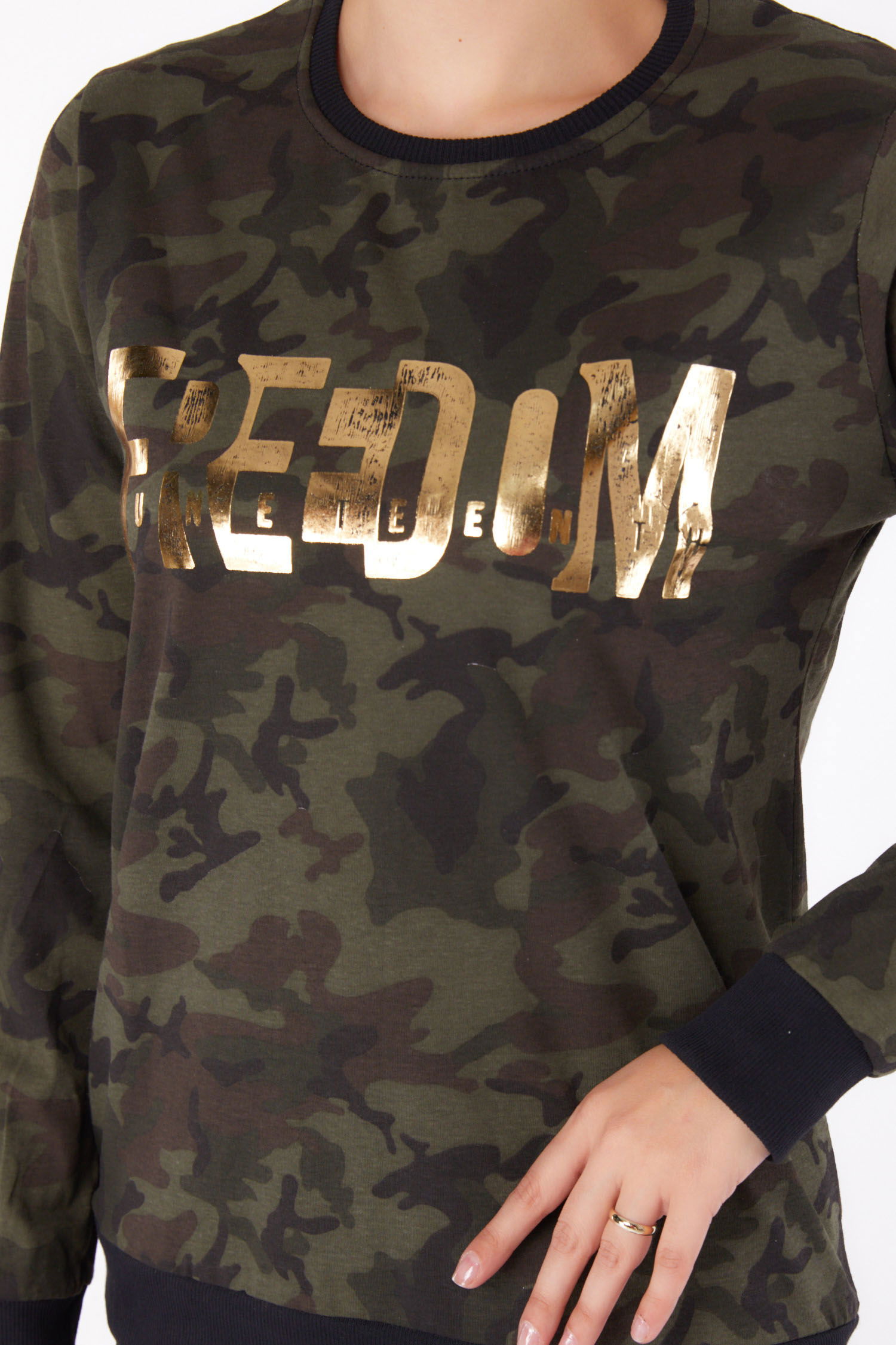 Baskılı Sweatshirt Haki - 26294 - 6