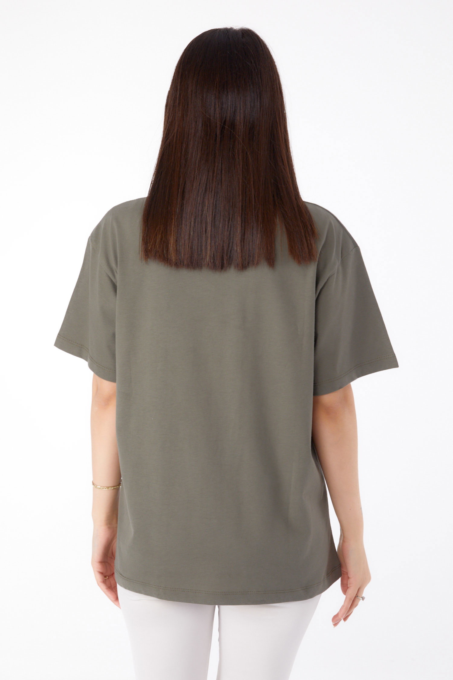 Düz Bisiklet Yaka Kadın Haki Baskılı T-shirt - 25694 - 5