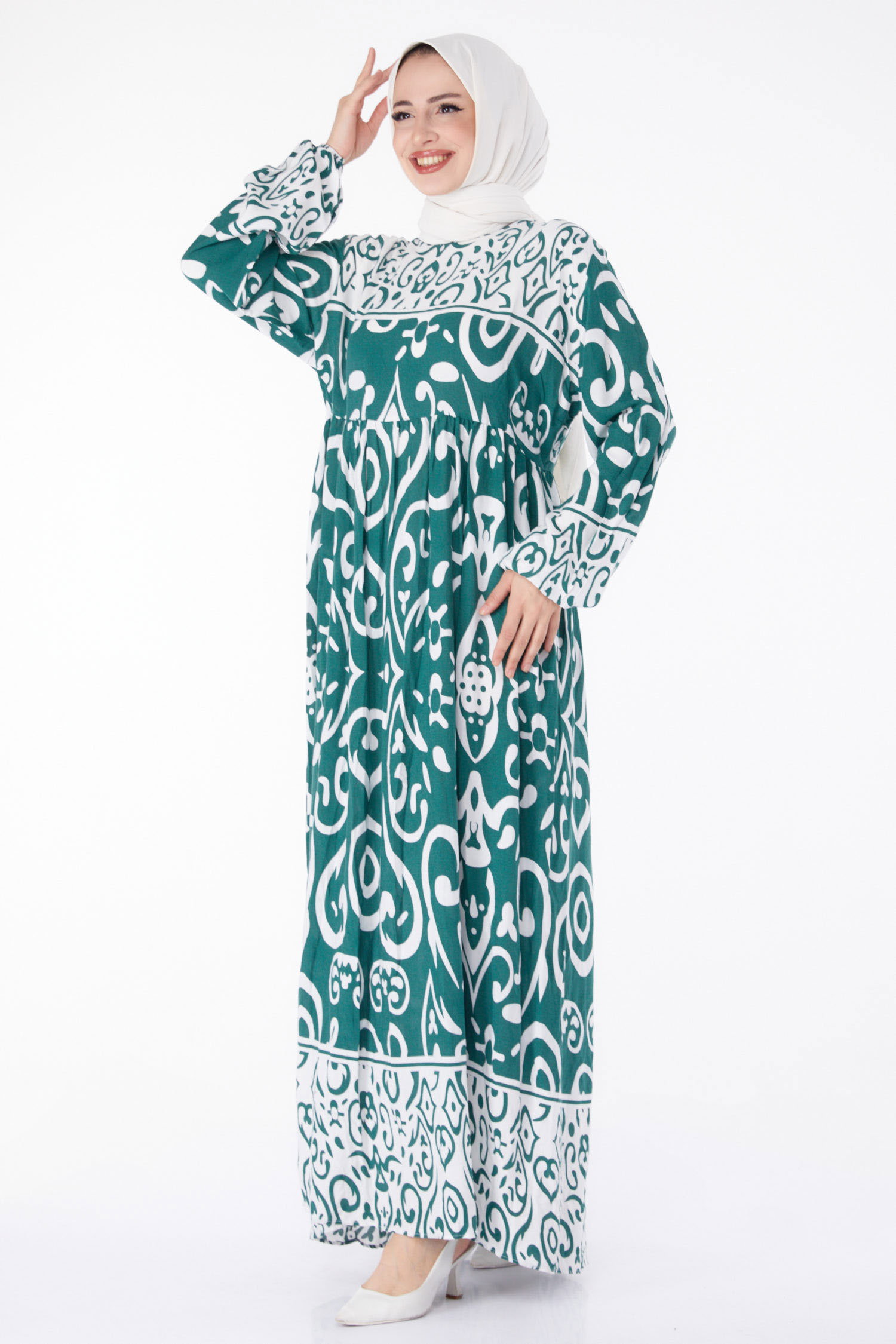 Desenli Elbise Haki - 25409 - 1