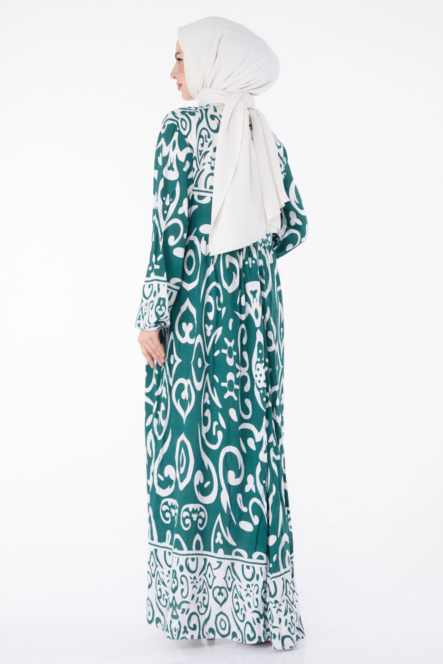 Desenli Elbise Haki - 25409 - 5
