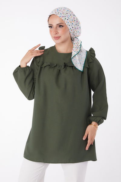 Fırfır Detaylı Tunik Haki - 13142 