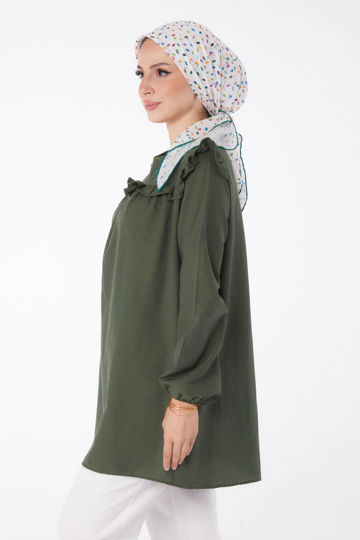 Fırfır Detaylı Tunik Haki - 13142 - 3