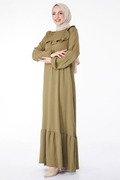 Fırfırlı Elbise Haki - 25056 