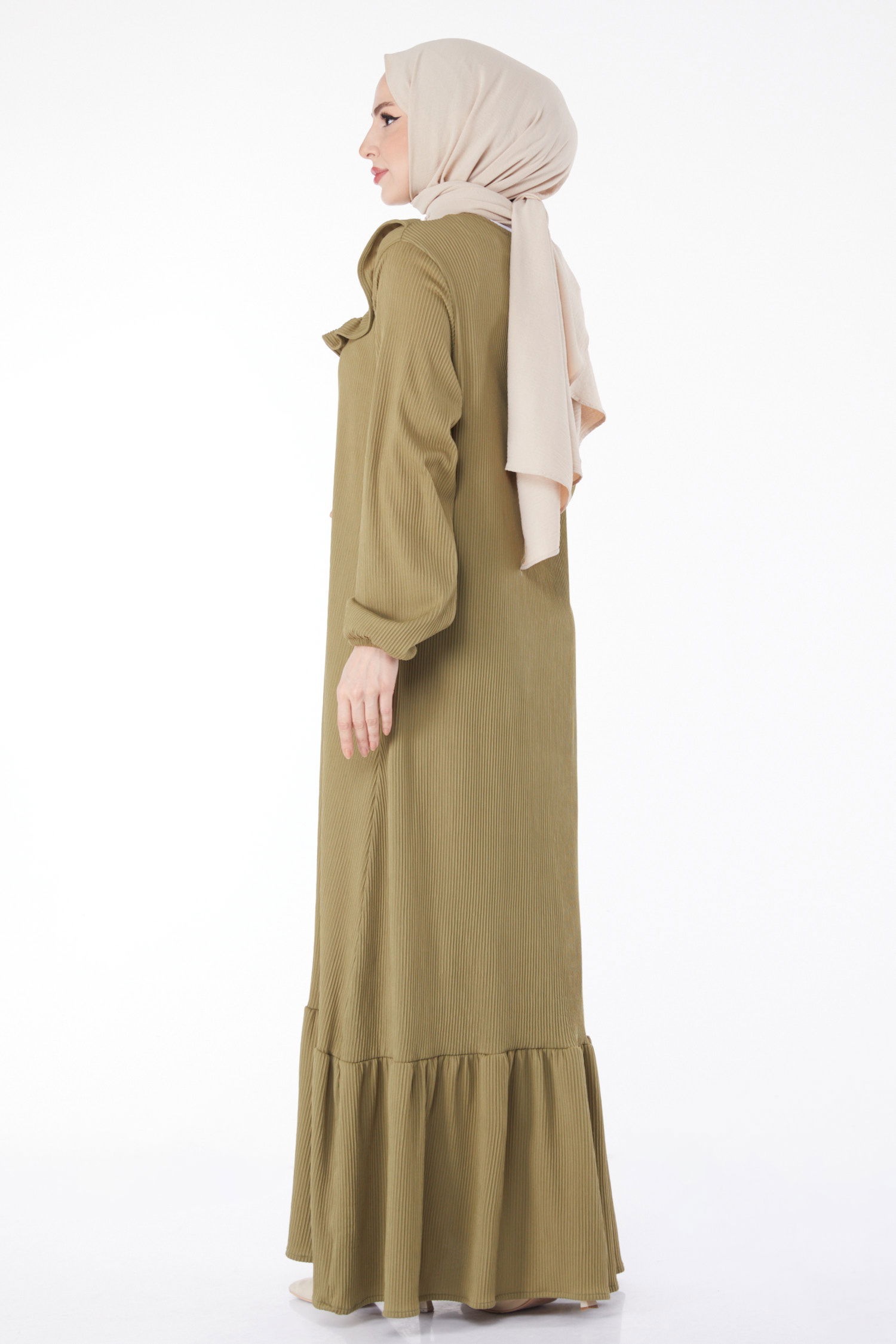 Fırfırlı Elbise Haki - 25056 - 5