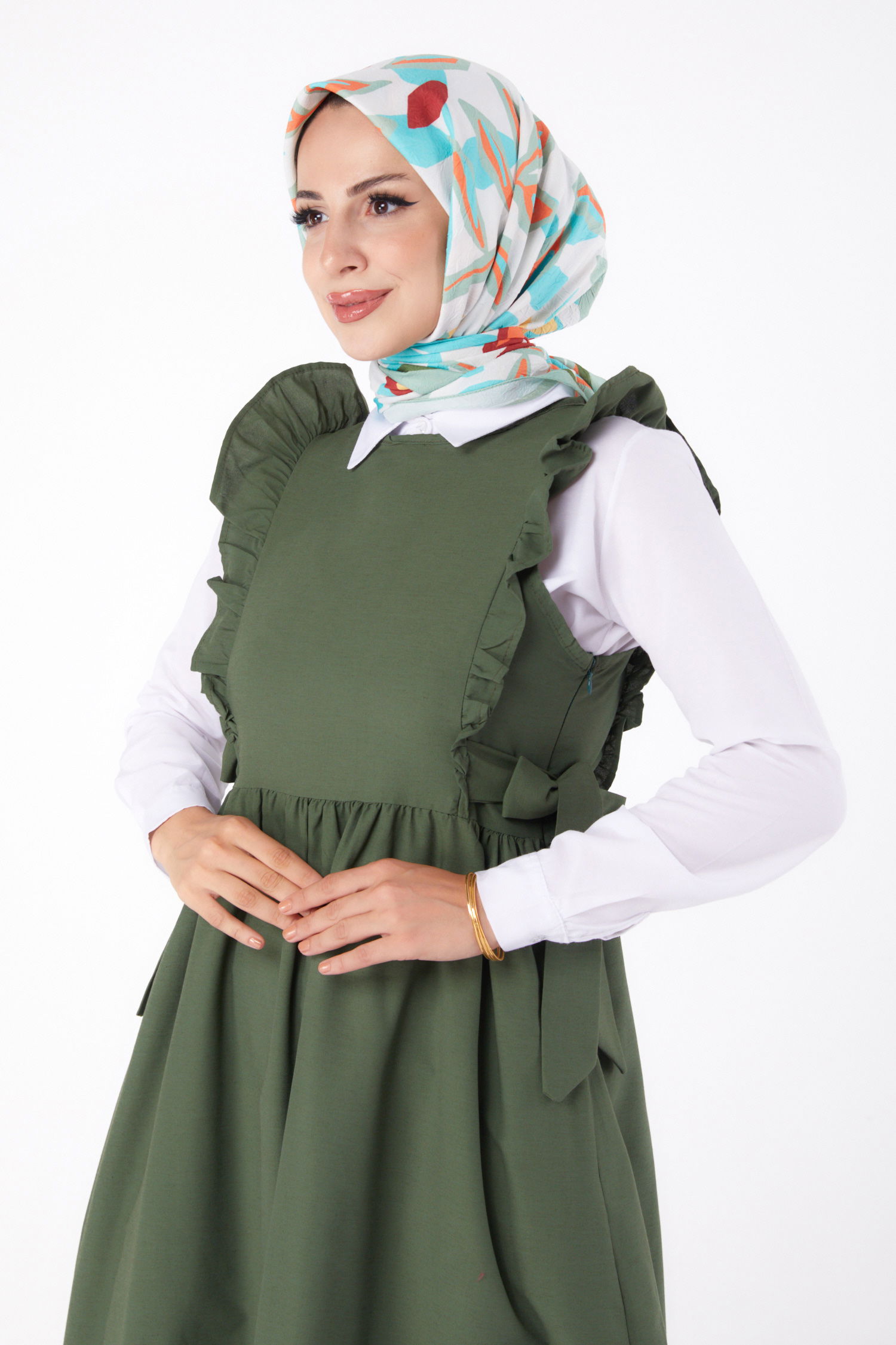 Düz Bisiklet Yaka Kadın Haki Jile - 13282 - 3