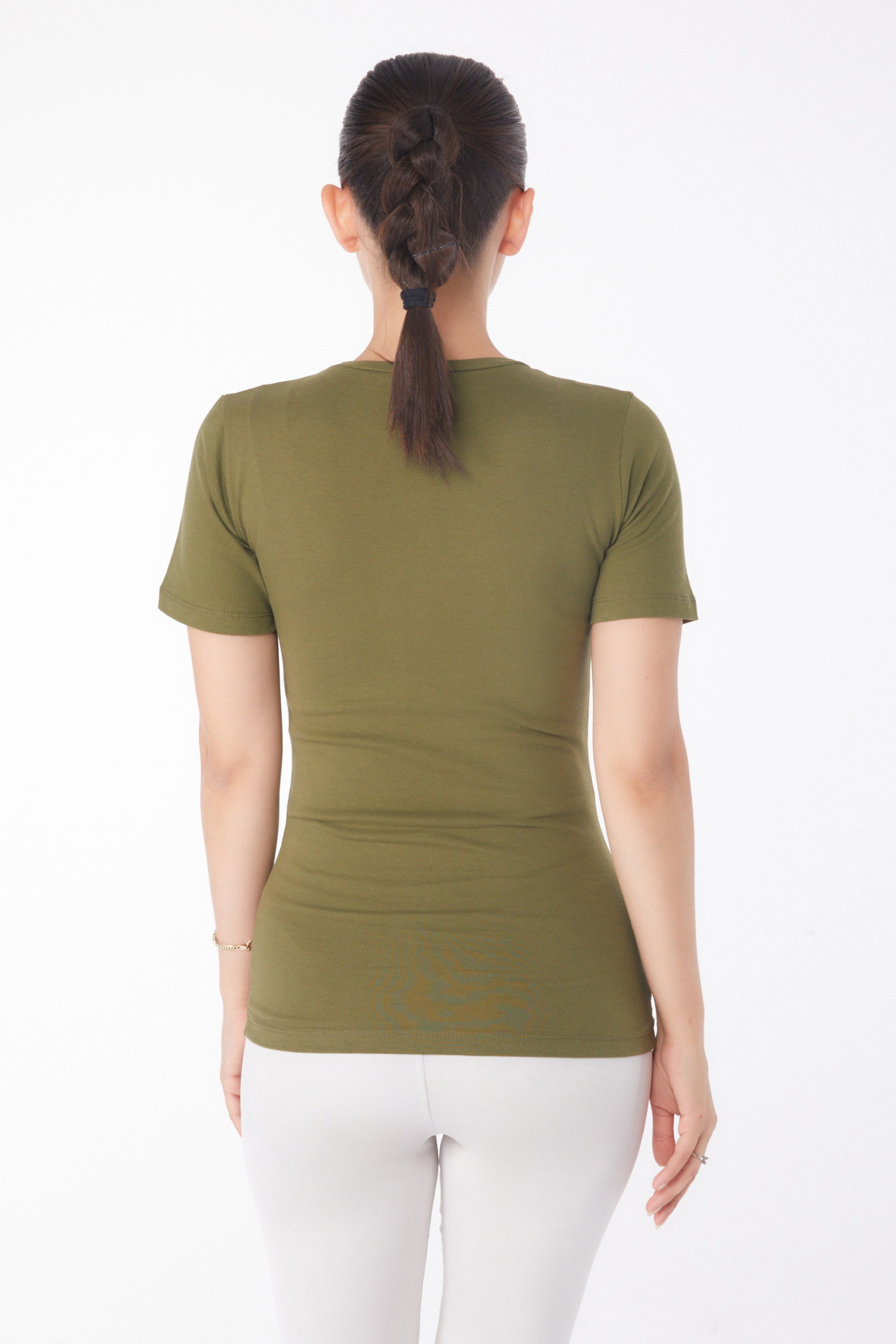 Düz Bisiklet Yaka Kadın Haki Kısa Kollu T-shirt - 25768 - 5