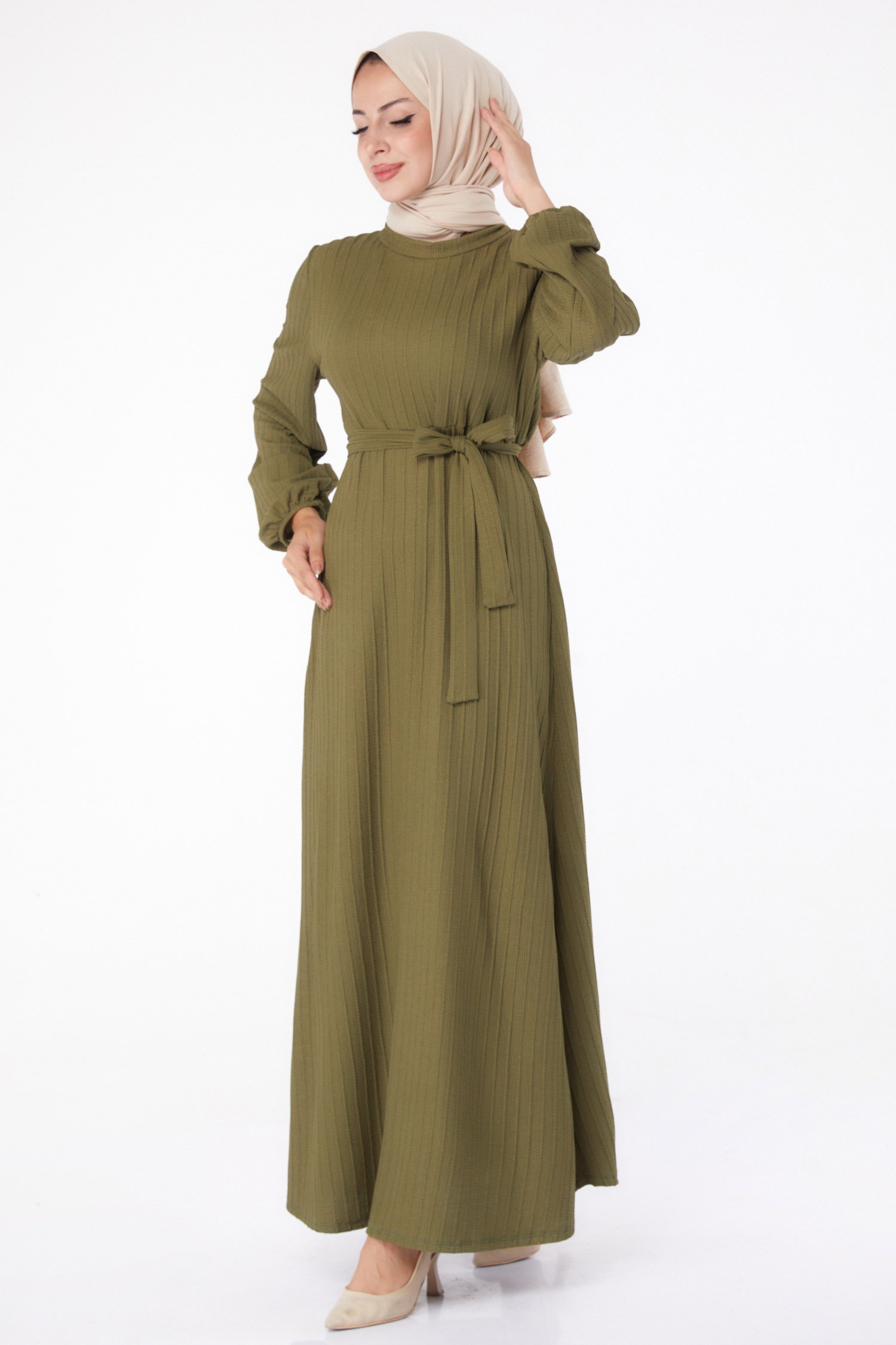 Kuşaklı Elbise Haki - 26281 - 2