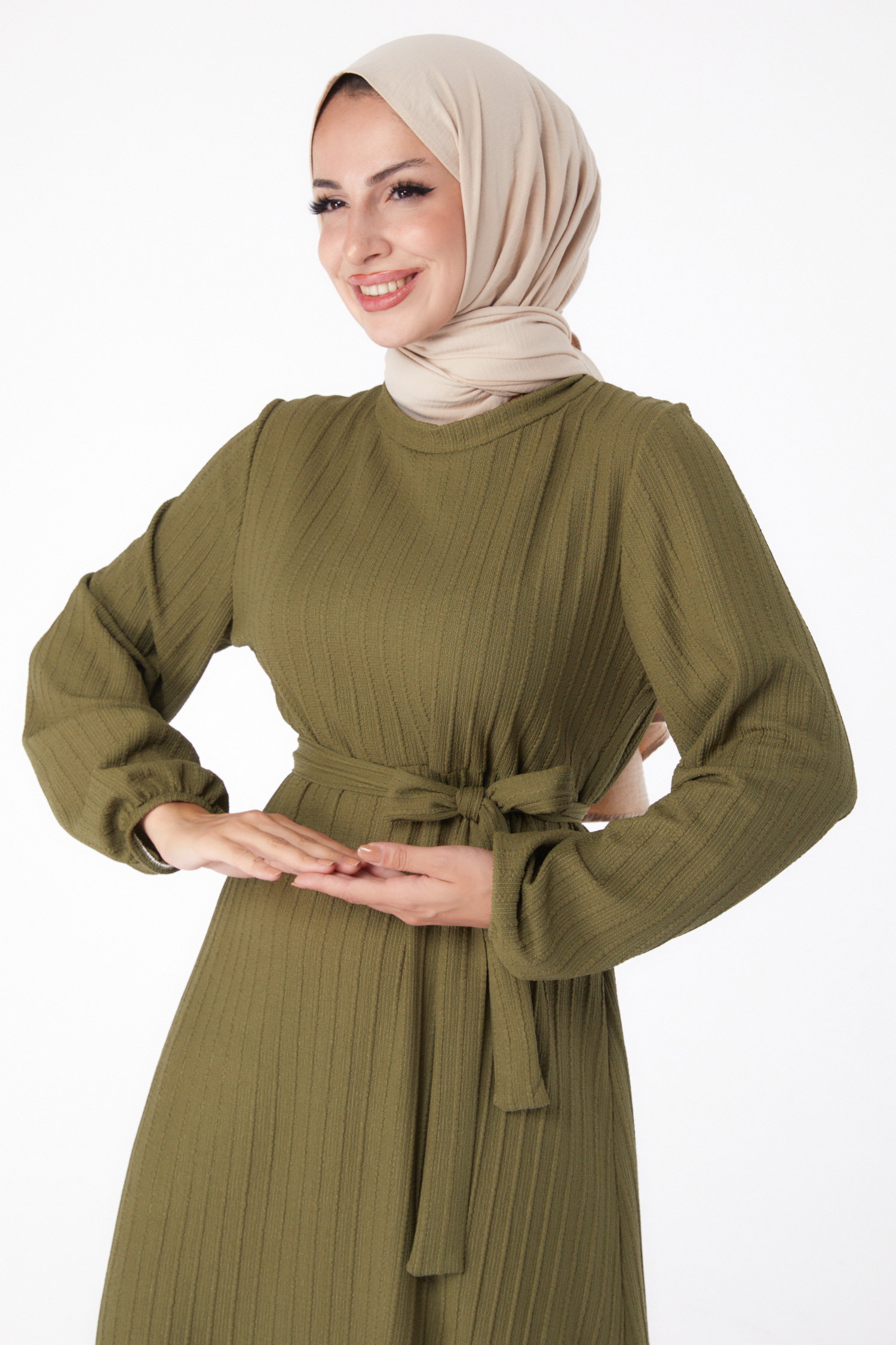 Kuşaklı Elbise Haki - 26281 - 3