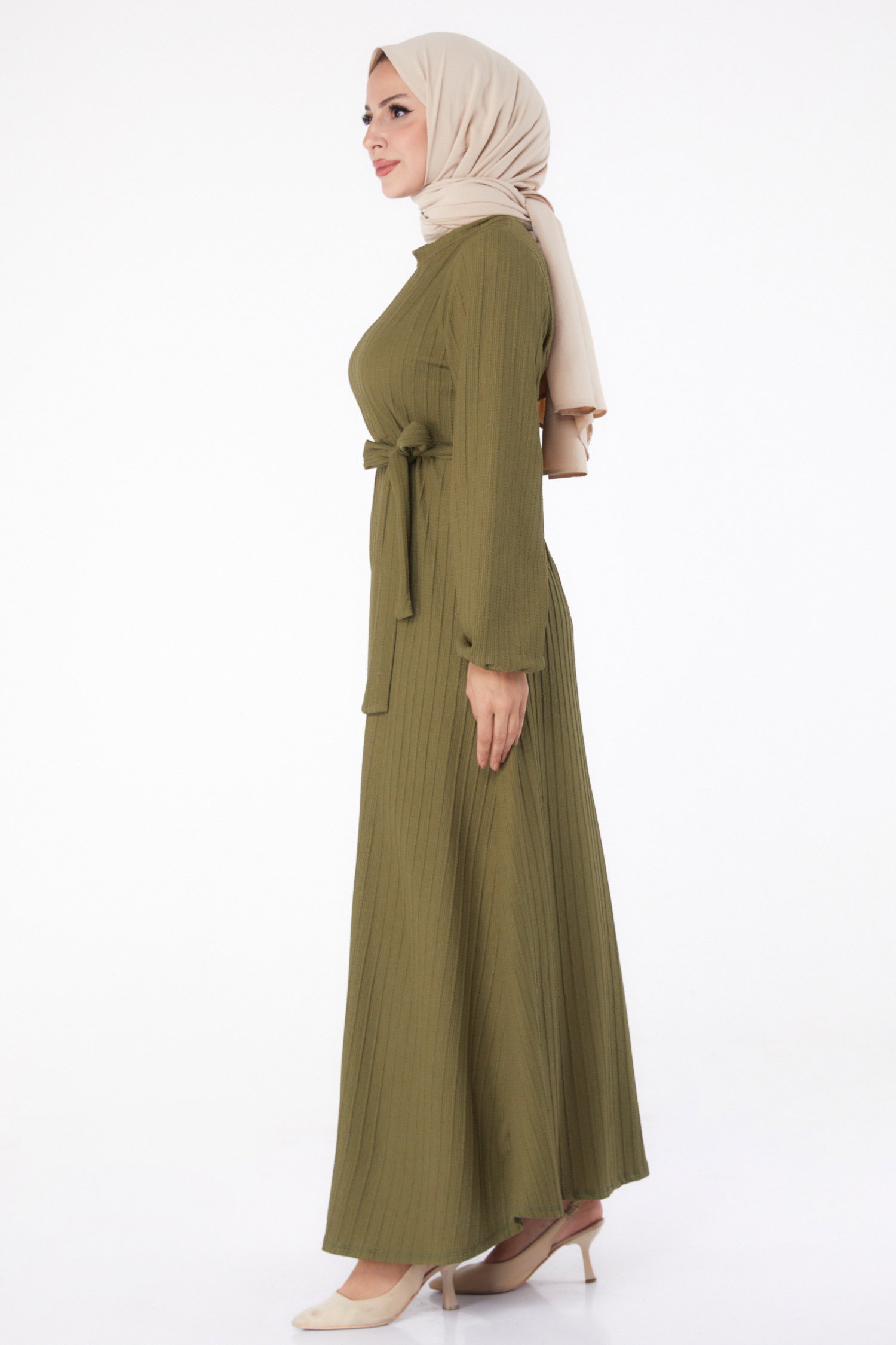 Kuşaklı Elbise Haki - 26281 - 4