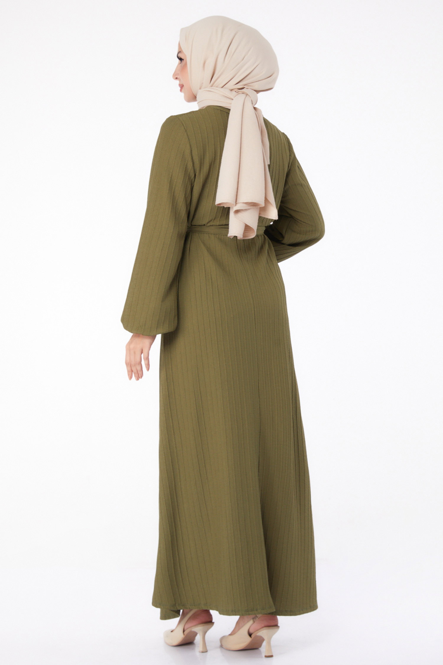 Kuşaklı Elbise Haki - 26281 - 5