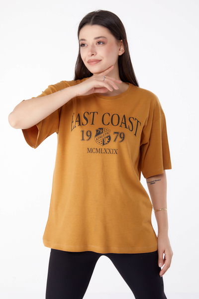 Baskılı T-shirt Hardal - 25297 