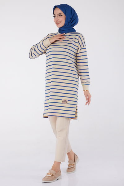 Çizgili Aramalı Tunik Indigo - 26458 