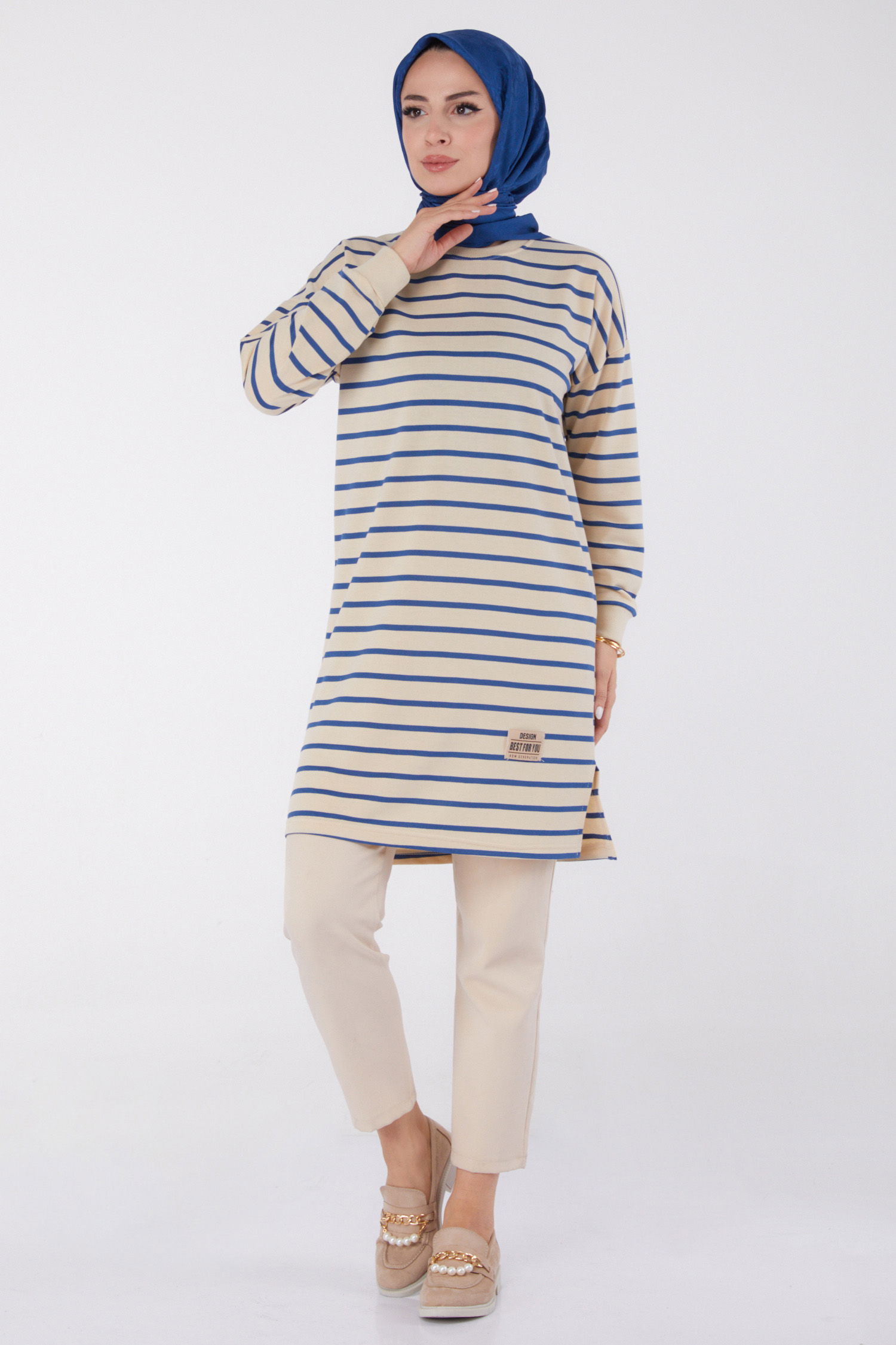 Çizgili Aramalı Tunik Indigo - 26458 - 2
