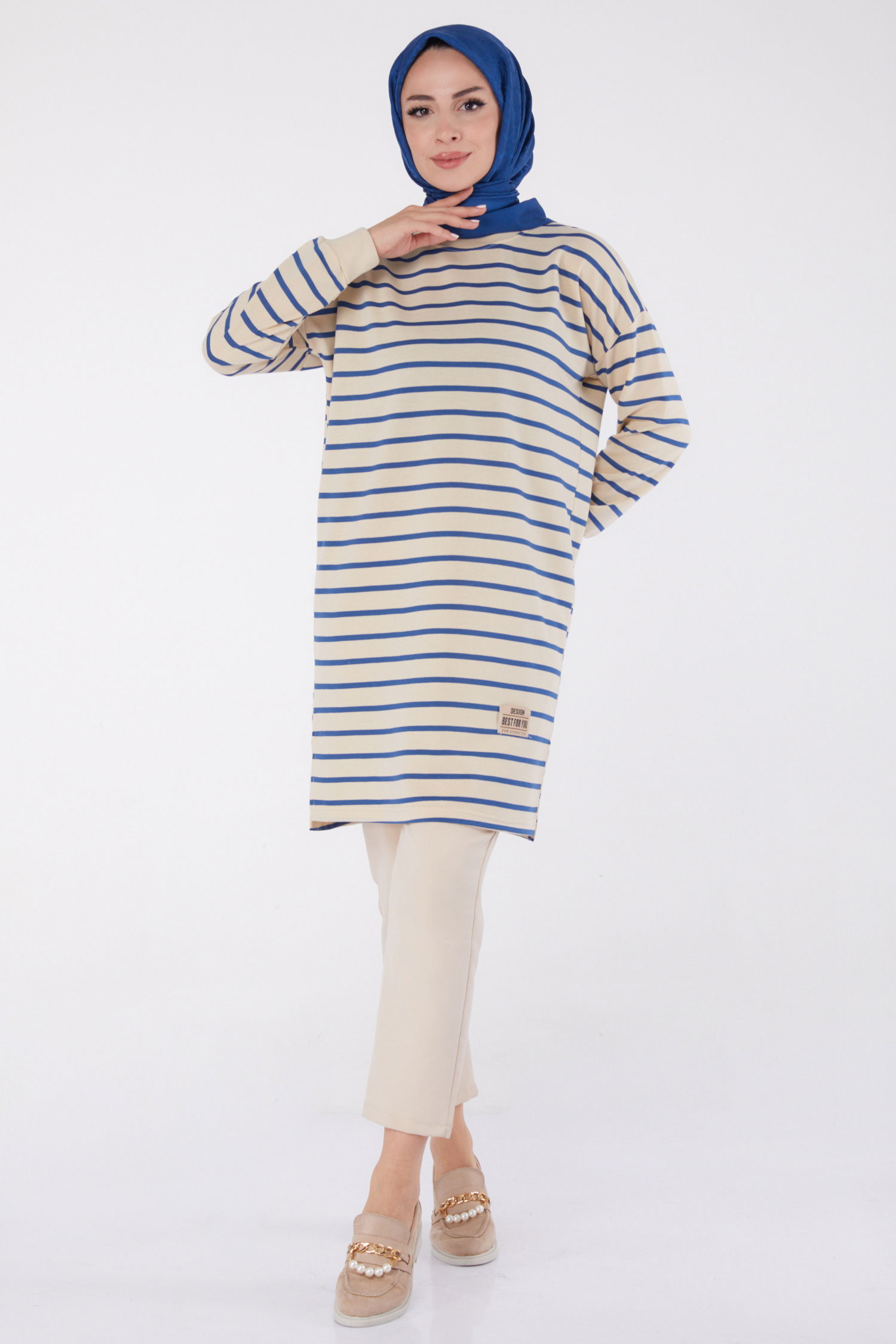 Çizgili Aramalı Tunik Indigo - 26458 - 3