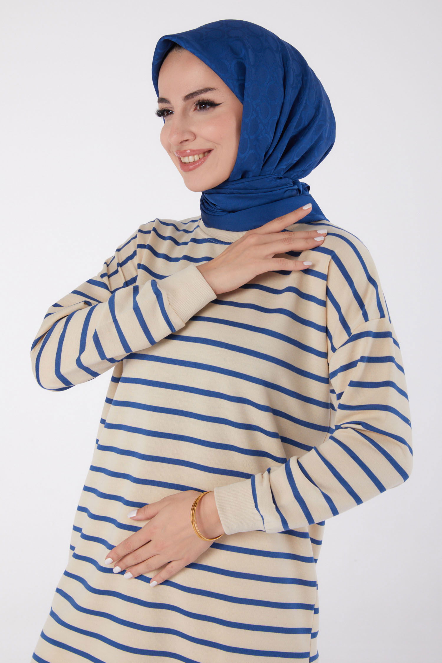Çizgili Aramalı Tunik Indigo - 26458 - 4