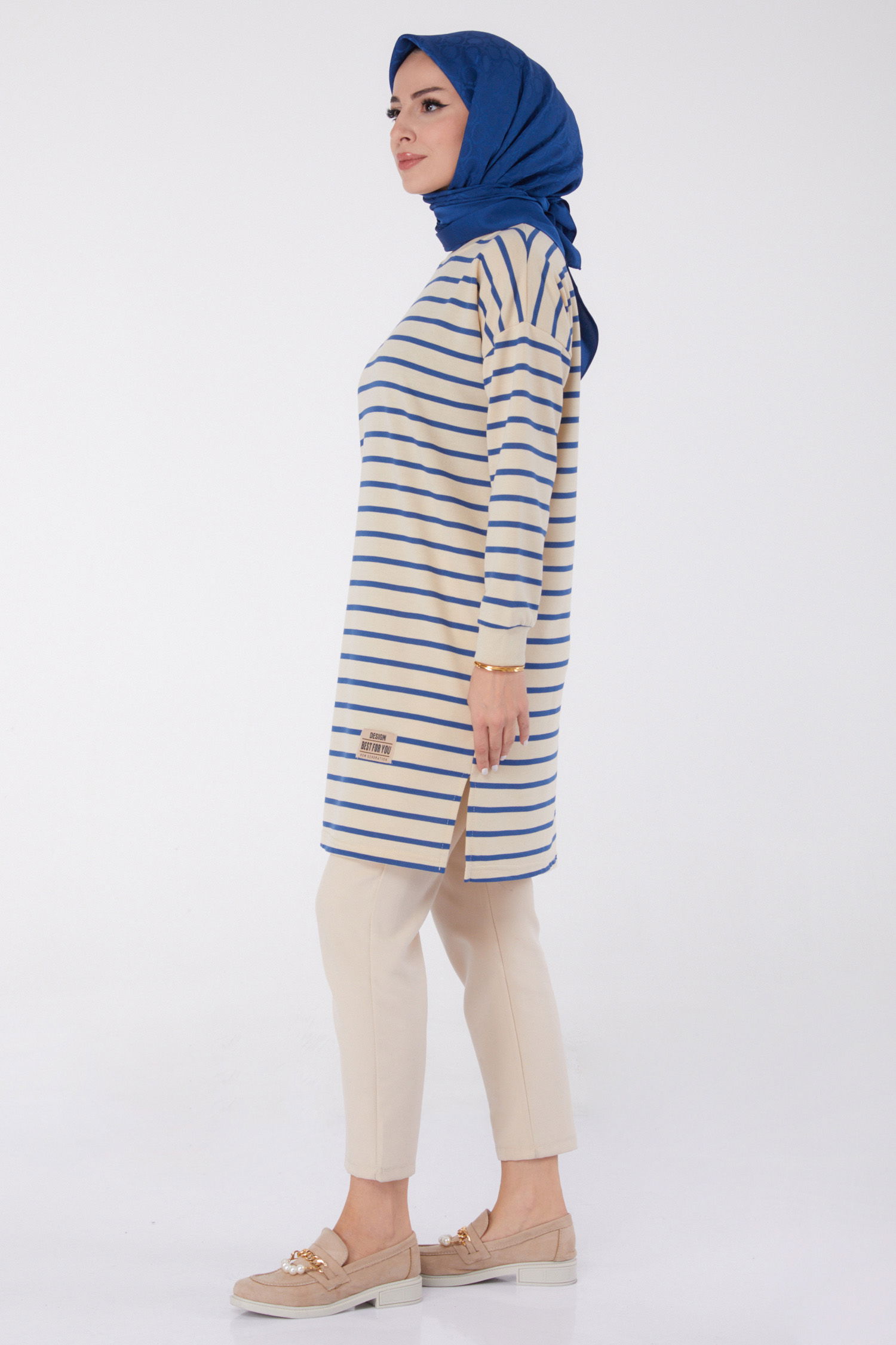Çizgili Aramalı Tunik Indigo - 26458 - 5