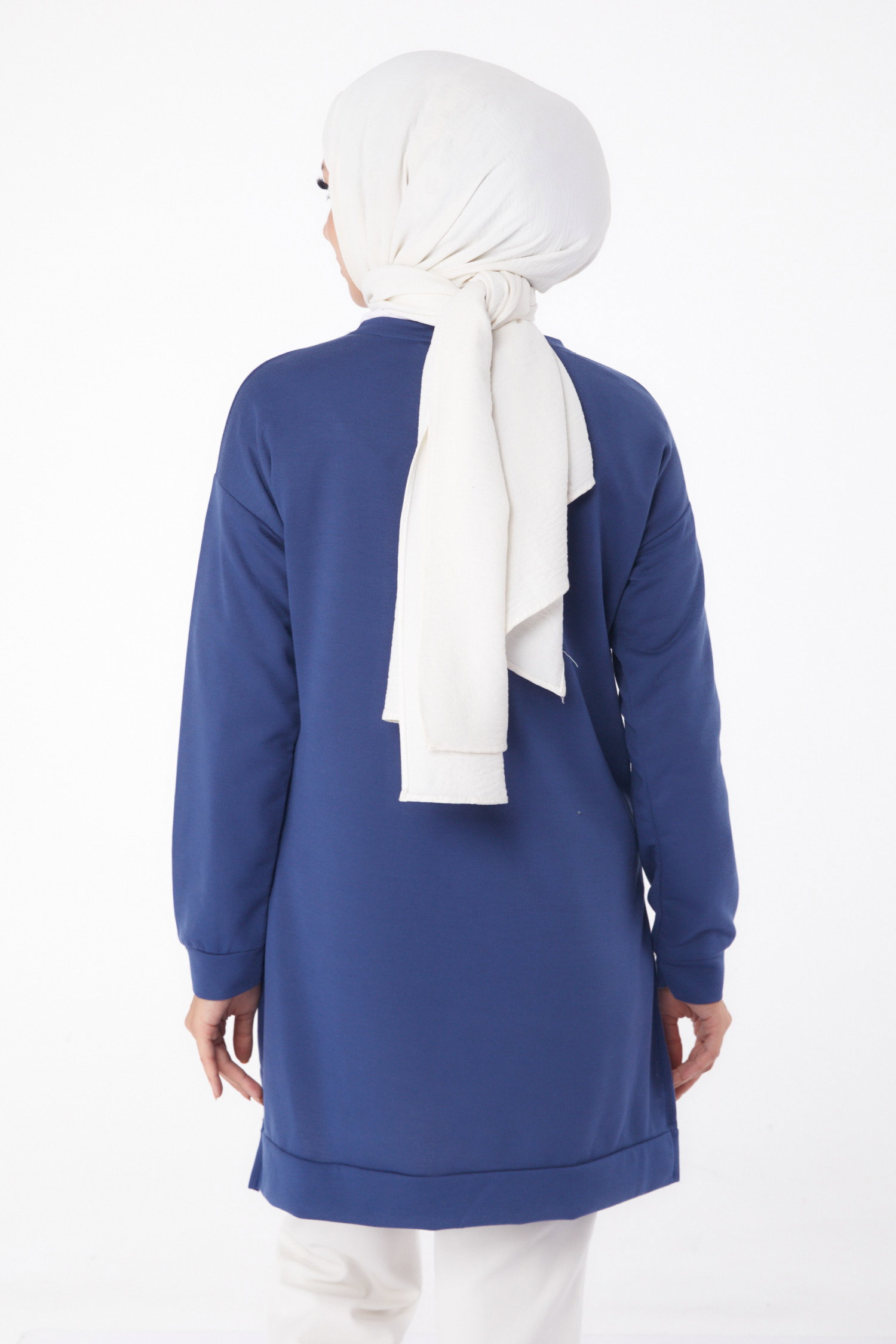Düz Bisiklet Yaka Kadın Indigo Sweat - 26199 - 5