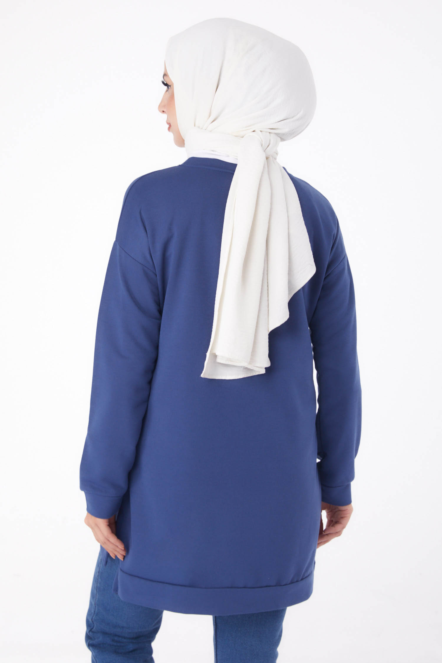 Düz Bisiklet Yaka Kadın Indigo Sweat - 26201 - 4