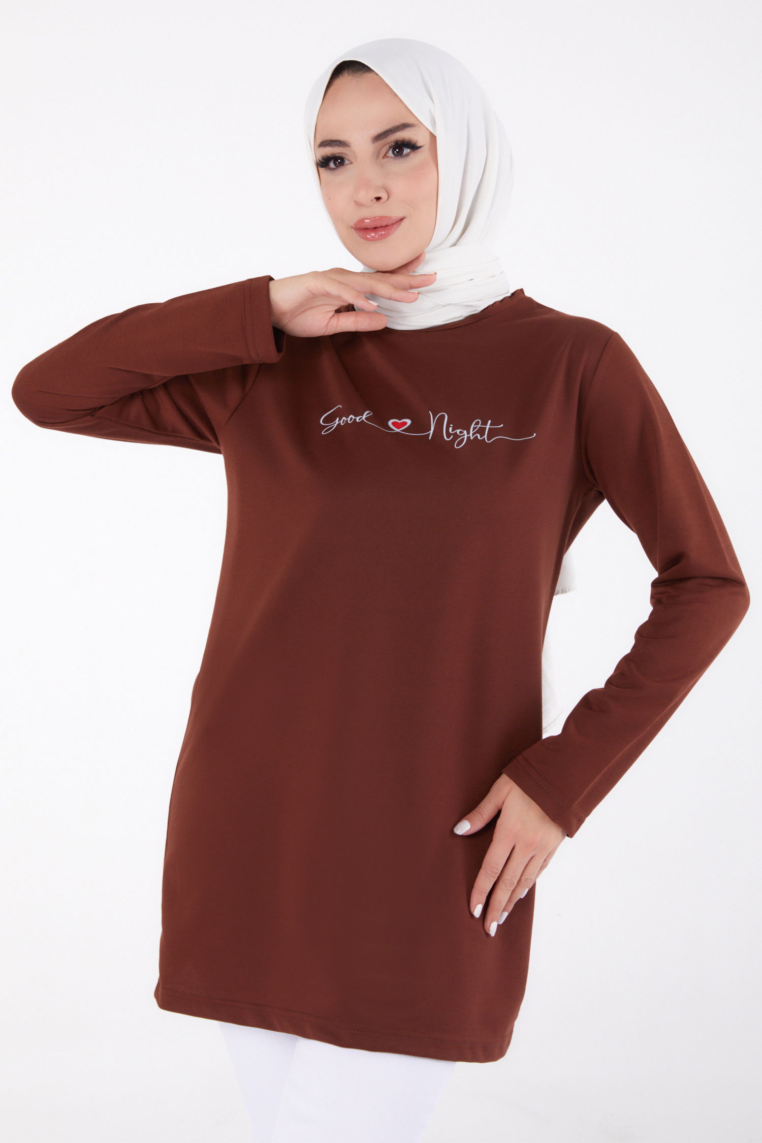 Baskılı Sweatshirt Kahve - 13328 - 1