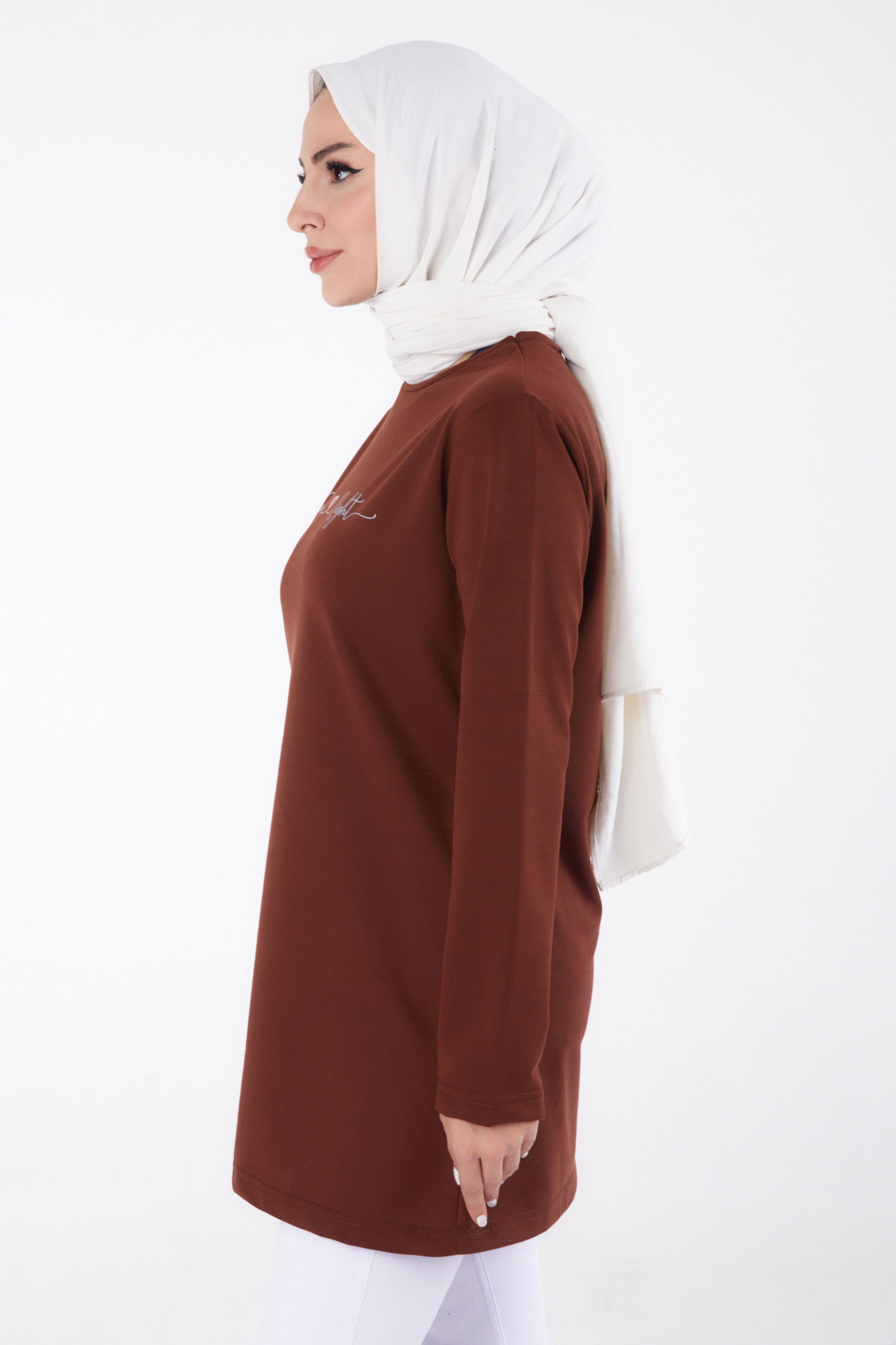 Baskılı Sweatshirt Kahve - 13328 - 4