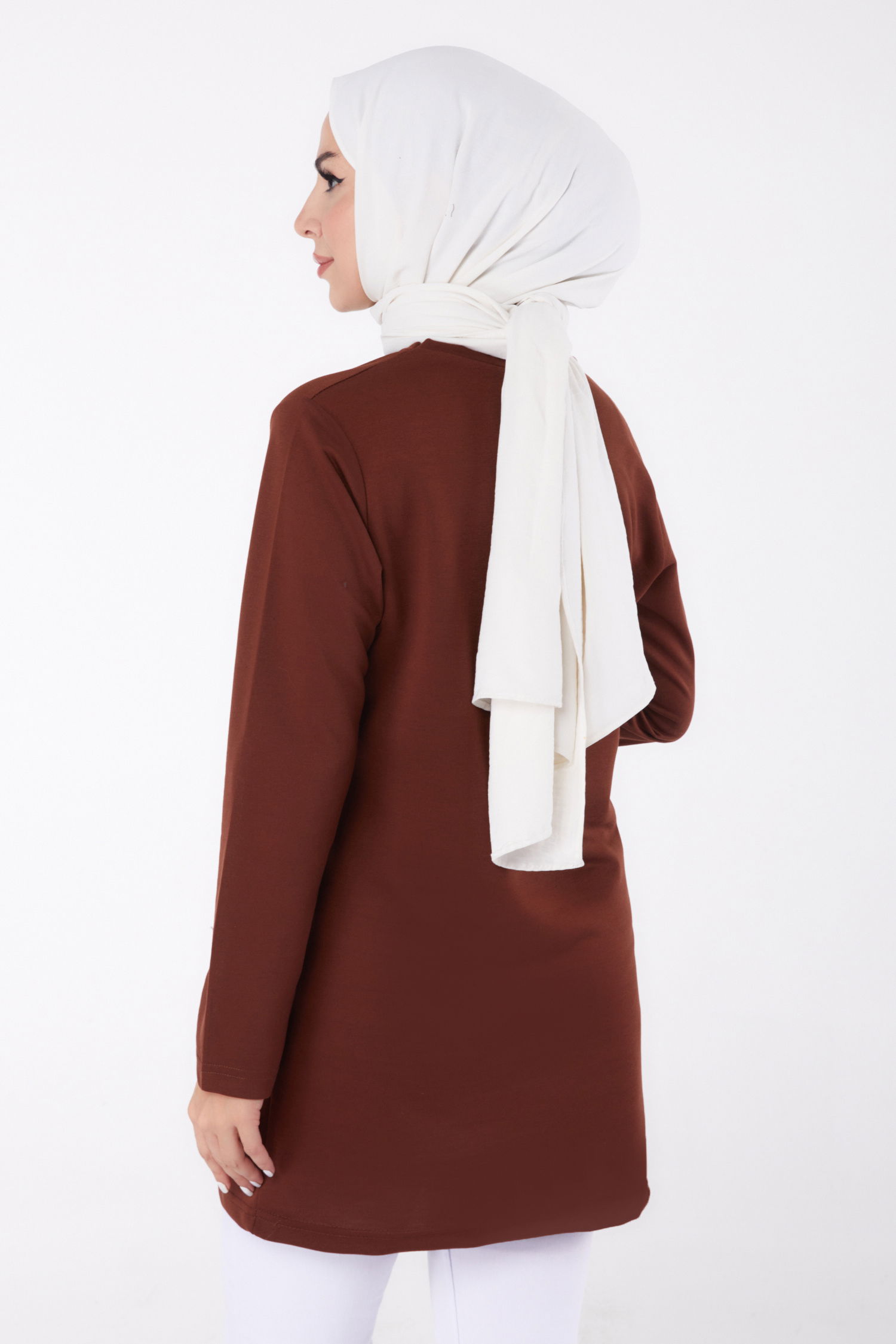 Düz Bisiklet Yaka Kadın Kahve Baskılı Sweatshirt - 13332 - 5