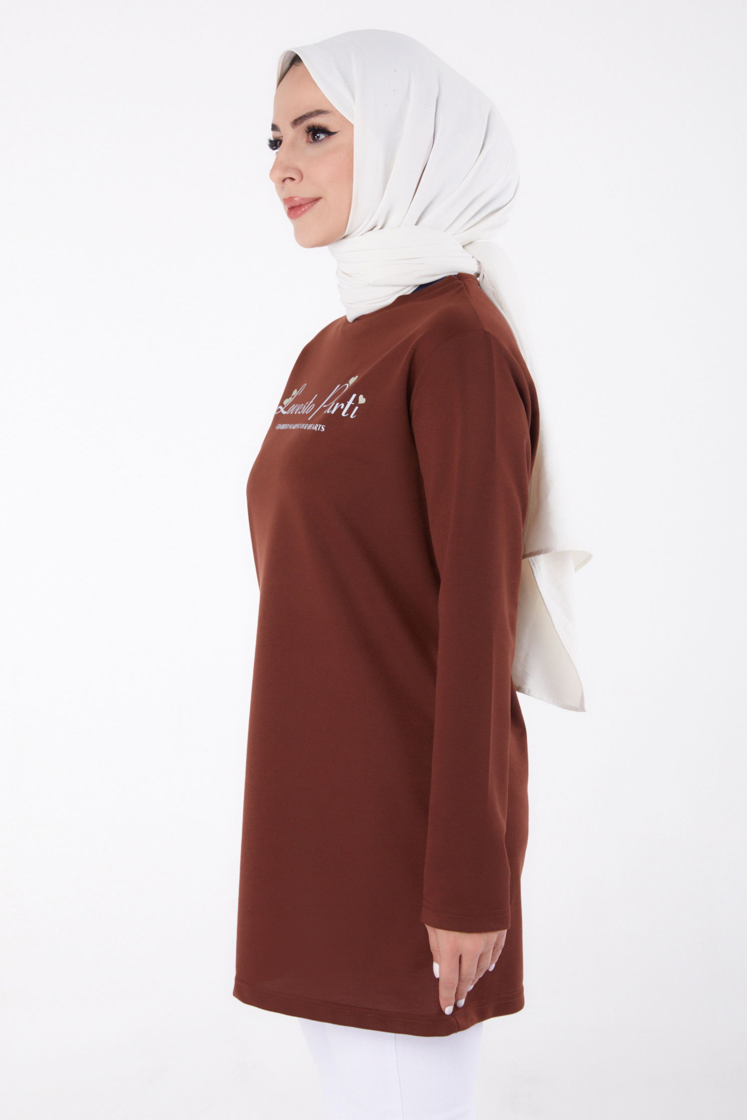 Baskılı Sweatshirt Kahve - 13335 - 4