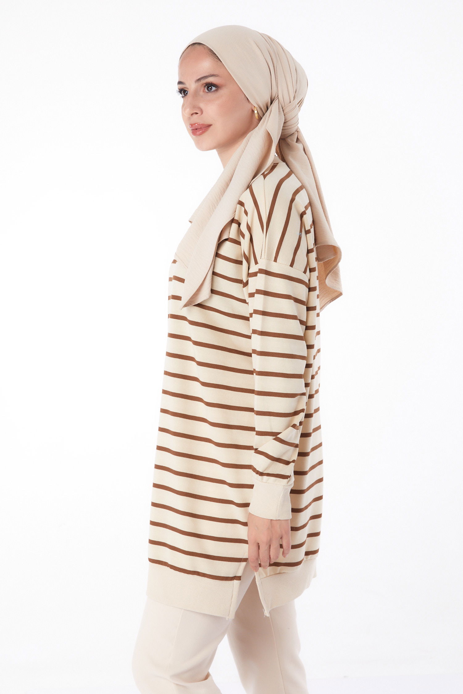 Çizgili Sweatshirt Kahve - 26137 - 4
