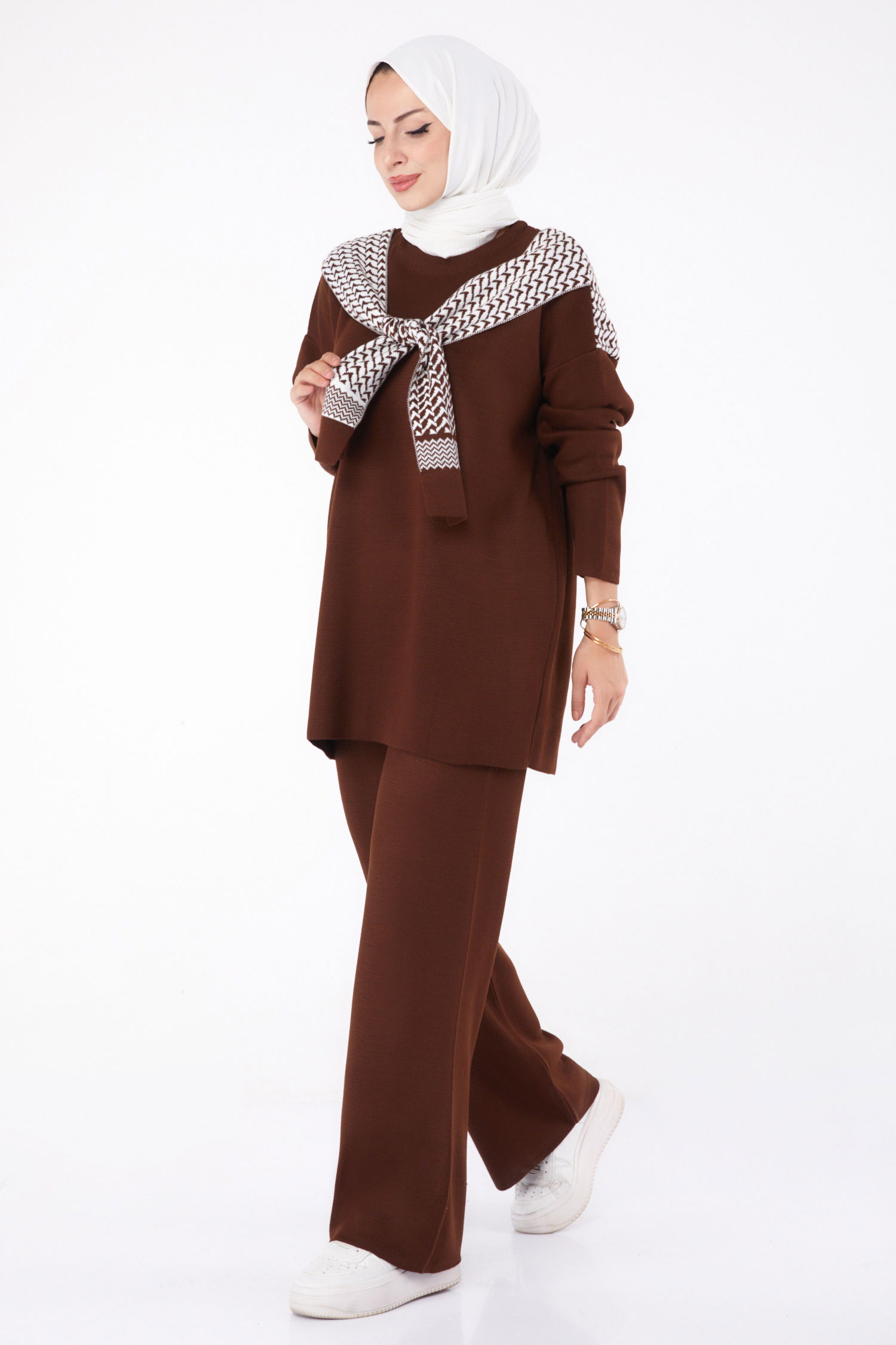 Desenli Triko Takım Kahve - 26299 - 2