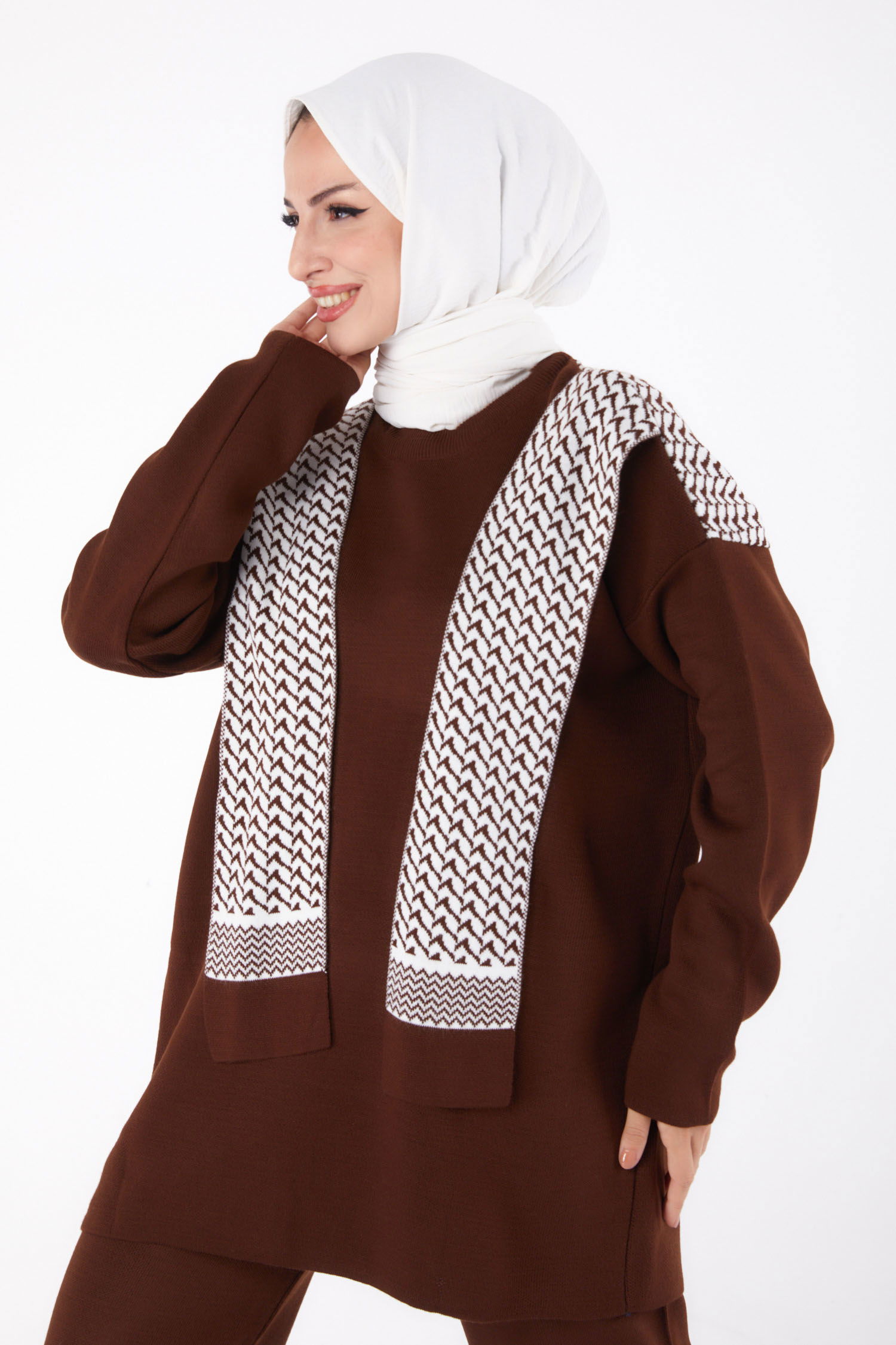 Desenli Triko Takım Kahve - 26299 - 3