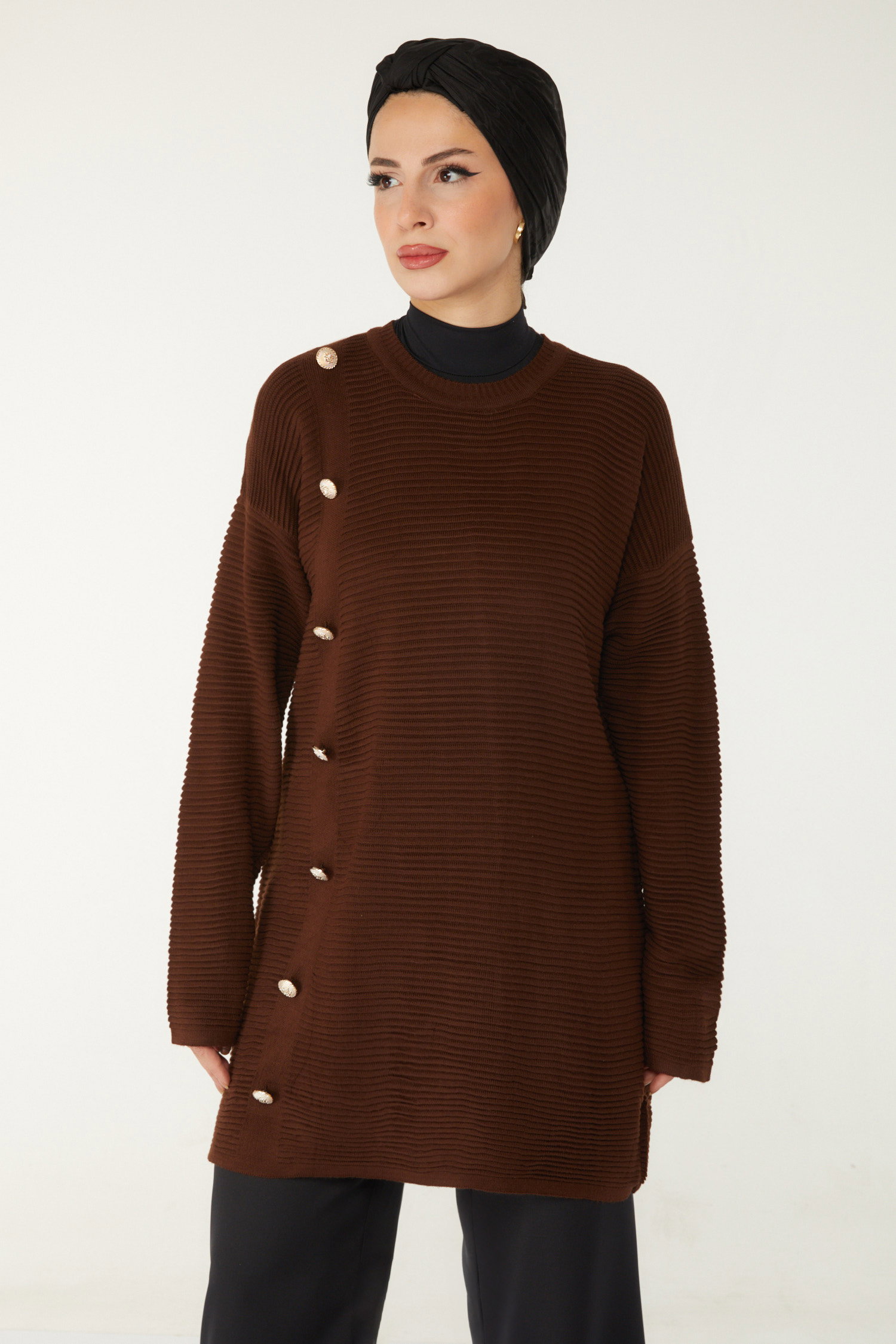 Düğmeli Kazak Kahve - 26501 - 4