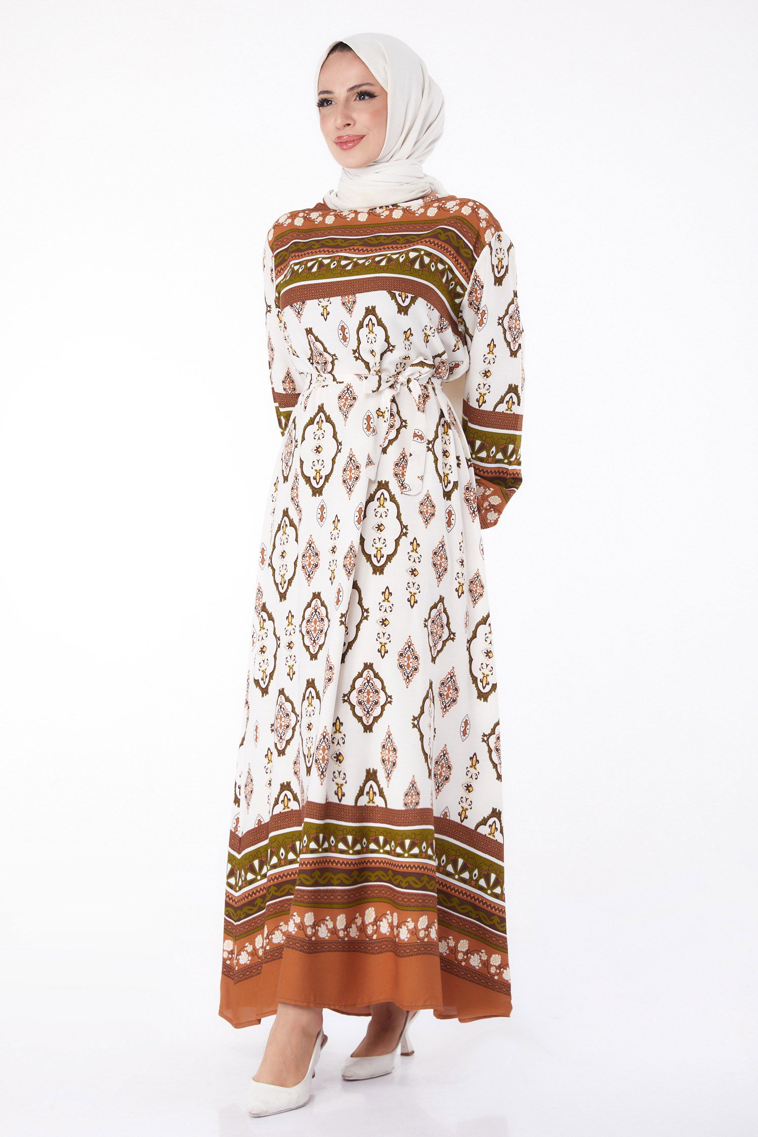 Etnik Desenli Elbise Kahve - 26225 - 1